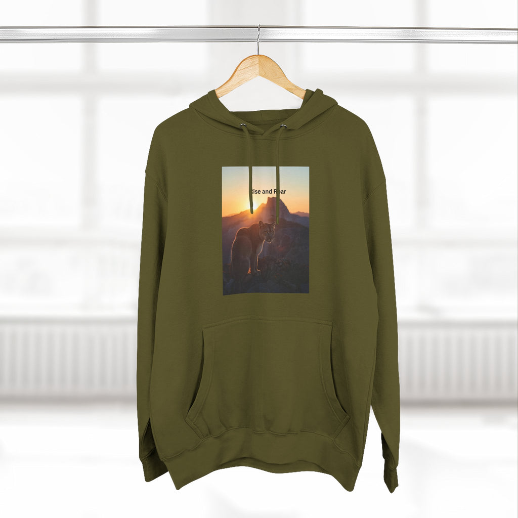Rise And Roar Sunset Adventure Fleece Hoodie, Cozy Outdoor Hoodie, Travel Apparel, Nature Lover Gift, Comfortable Sweatshirt, Perfect for Bonfires