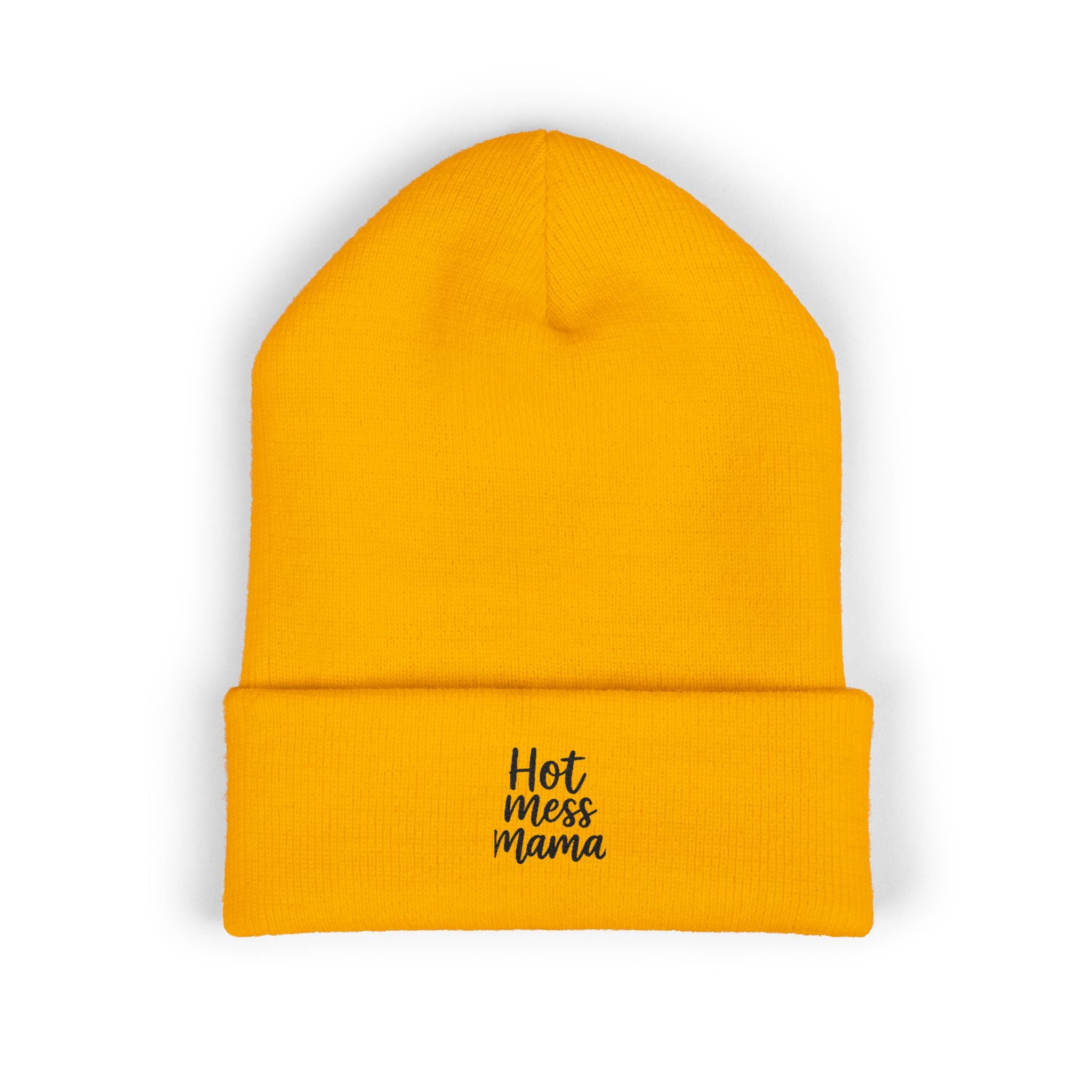 Mama Mode Classic Cuffed Beanie — "Hot Mess Mama" Embroidered Knit Hat