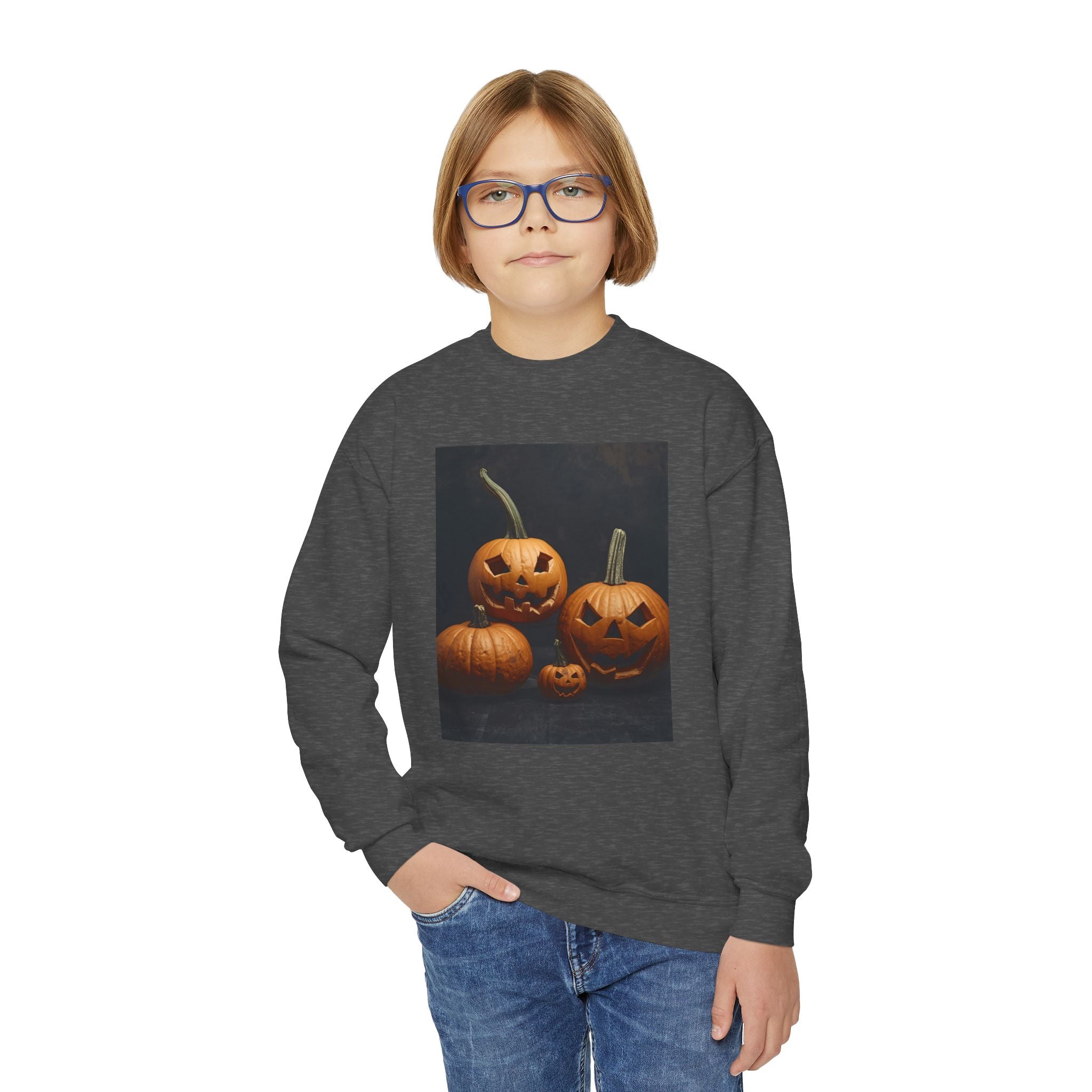 Spooky Halloween Pumpkin Youth Crewneck Sweatshirt