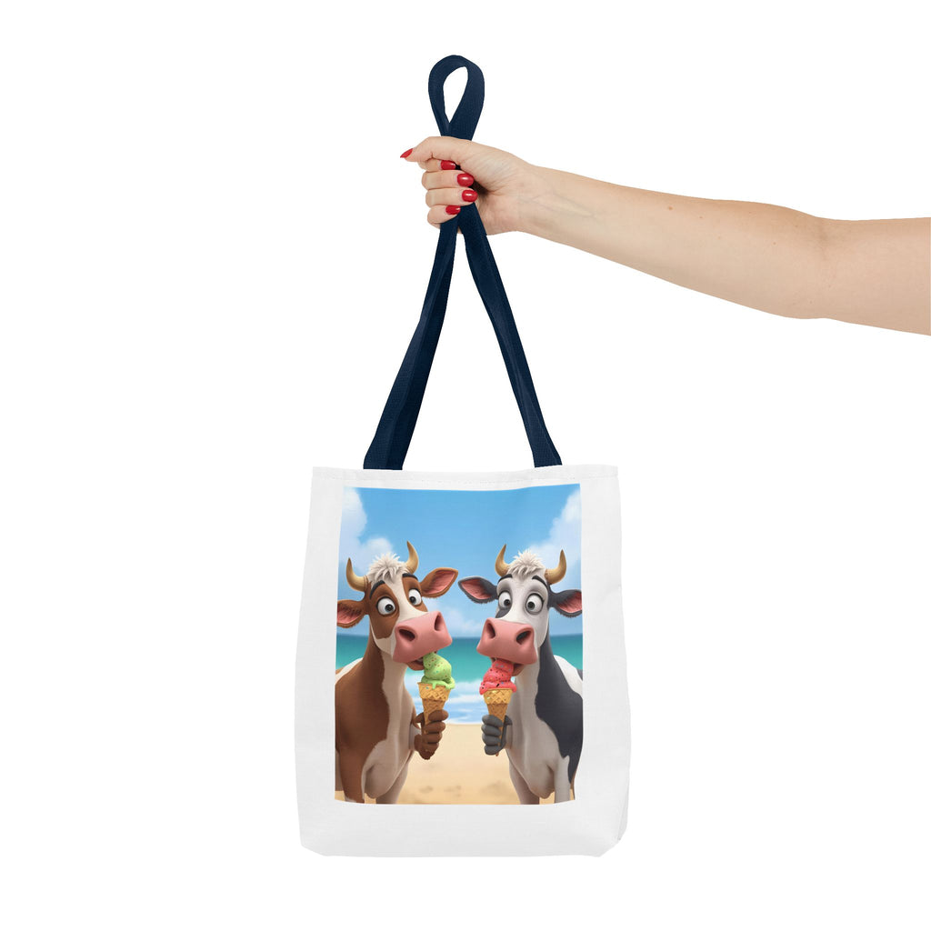 Fun Cartoon Cow Tote Bag for Ice Cream Lovers, Cute Beach Bag, Animal Lover Gift, Summer Accessory, AOP Design