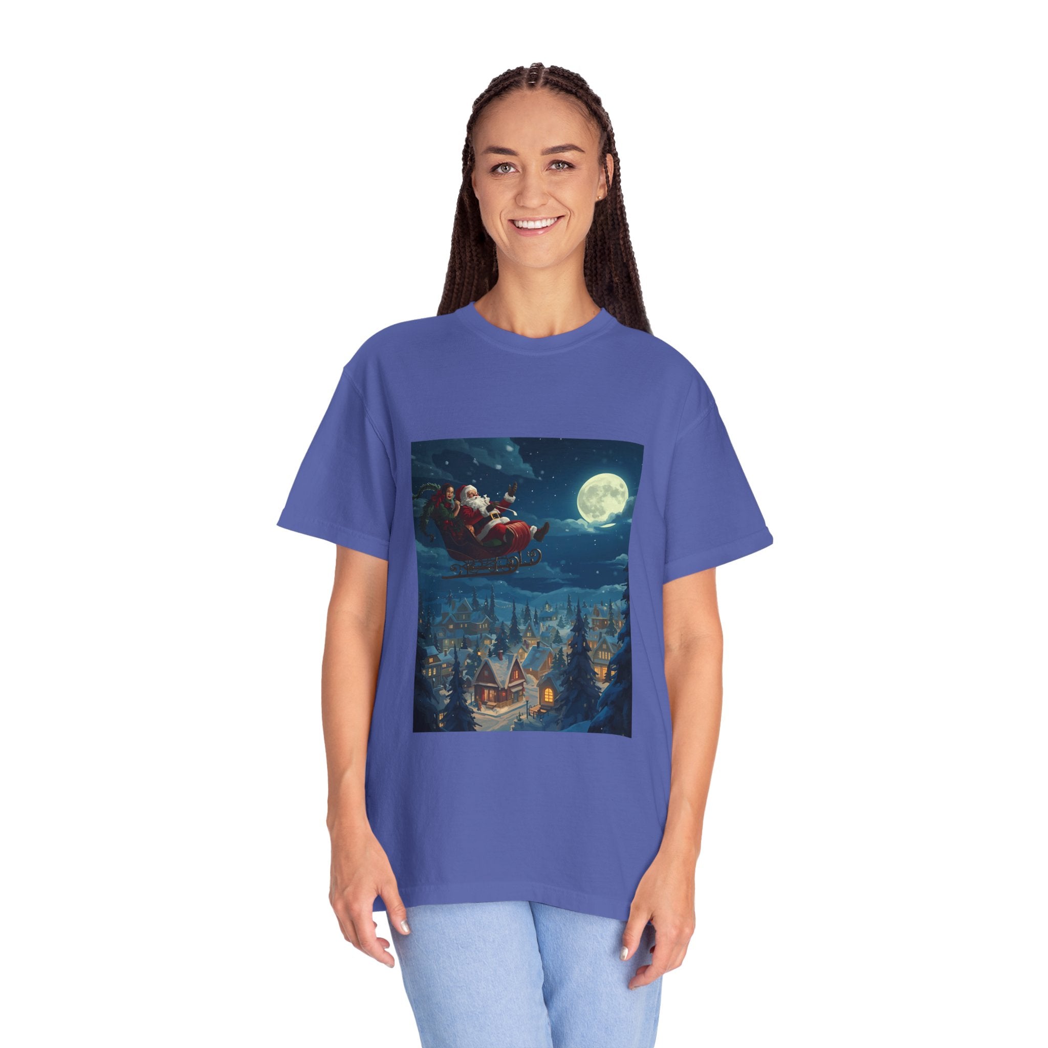Christmas Santa Sleigh Unisex Garment-Dyed T-shirt