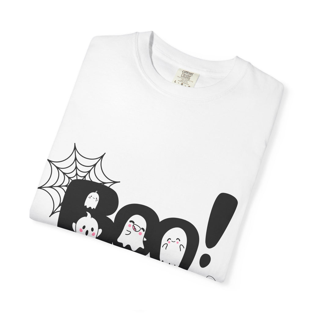 Halloween Boo T-Shirt, Unisex Garment-Dyed Tee, Spooky Costume, Fall Apparel, Trick or Treat Shirt, Ghost Print Top