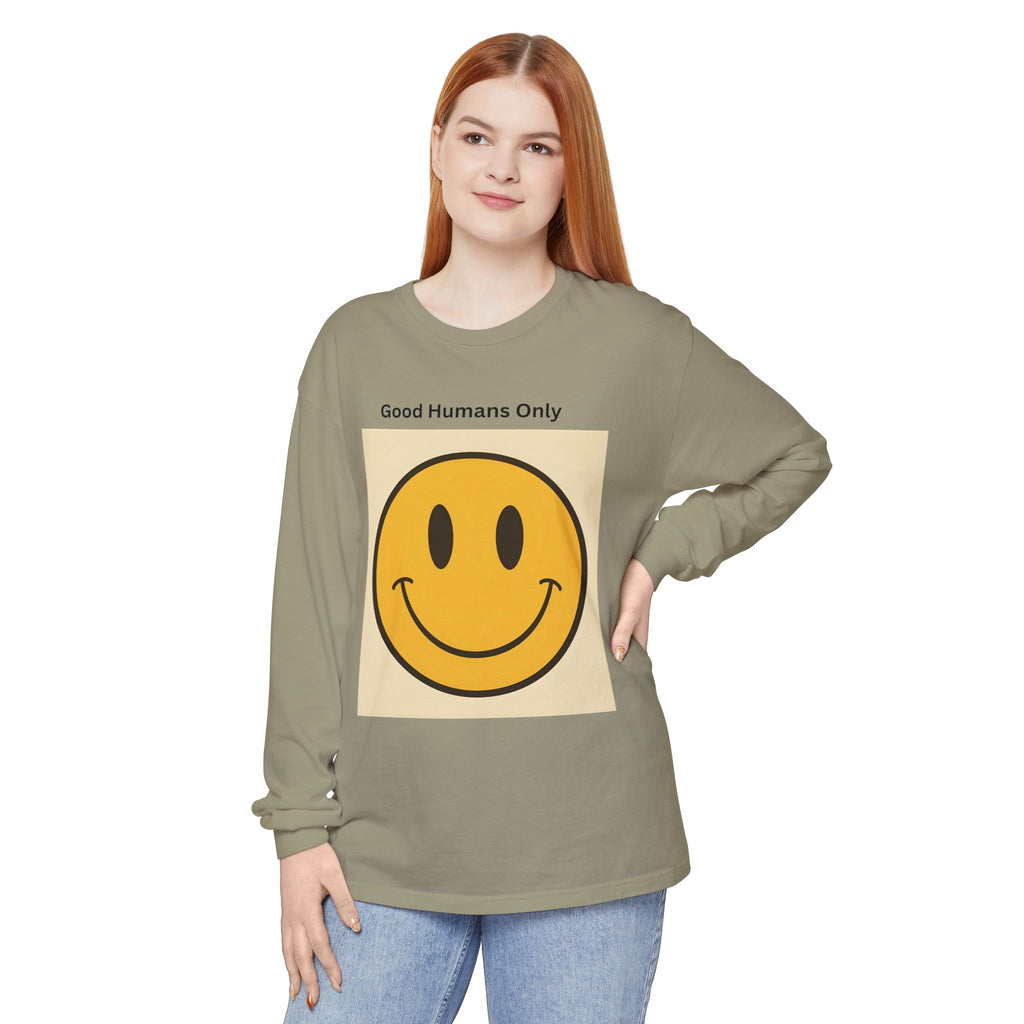 Smiley Face Unisex Garment-dyed Long Sleeve T-Shirt