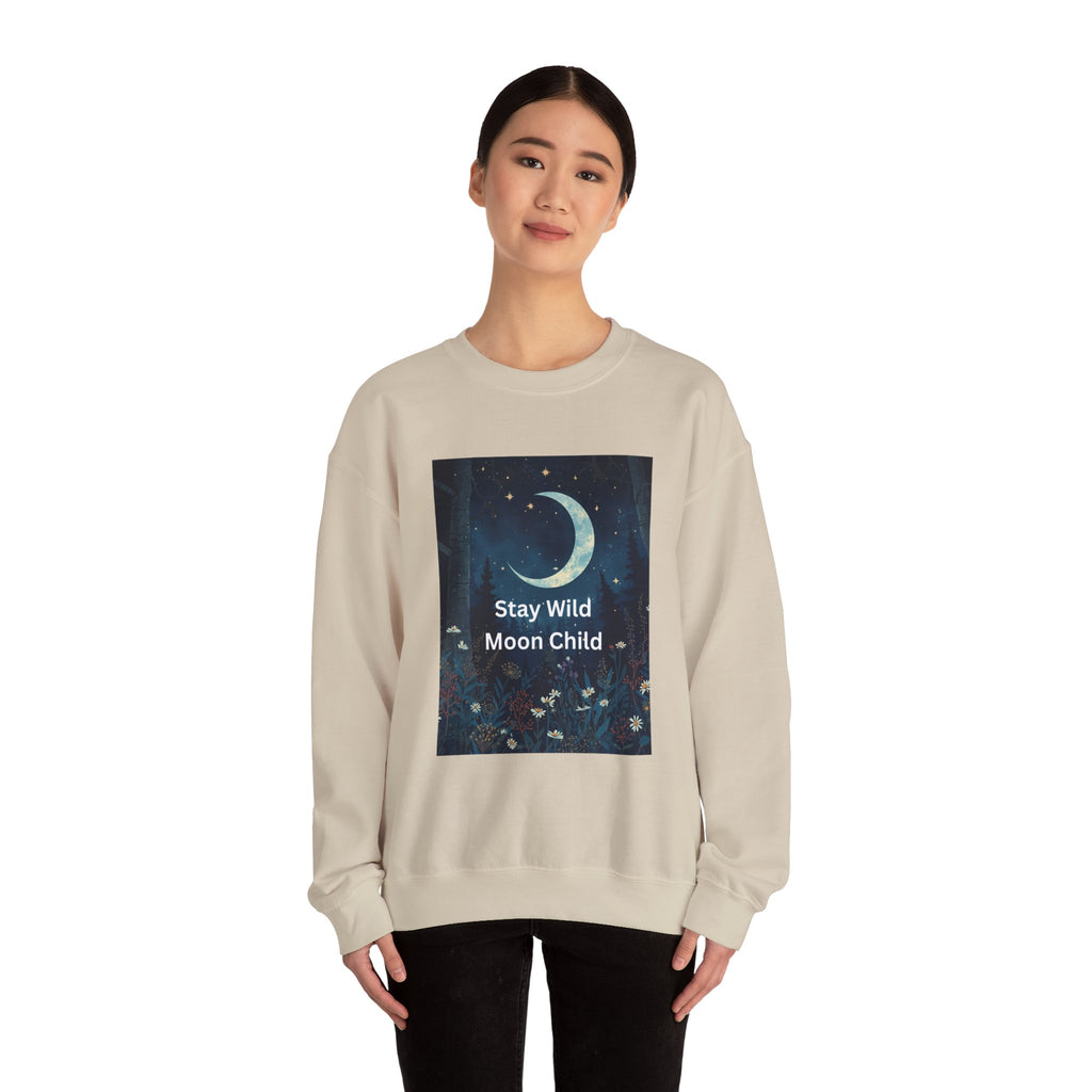 Stay Wild Moon Child Sweatshirt | Cozy Unisex Crewneck | Perfect for Nature Lovers, Festival Goers, and Everyday Comfort