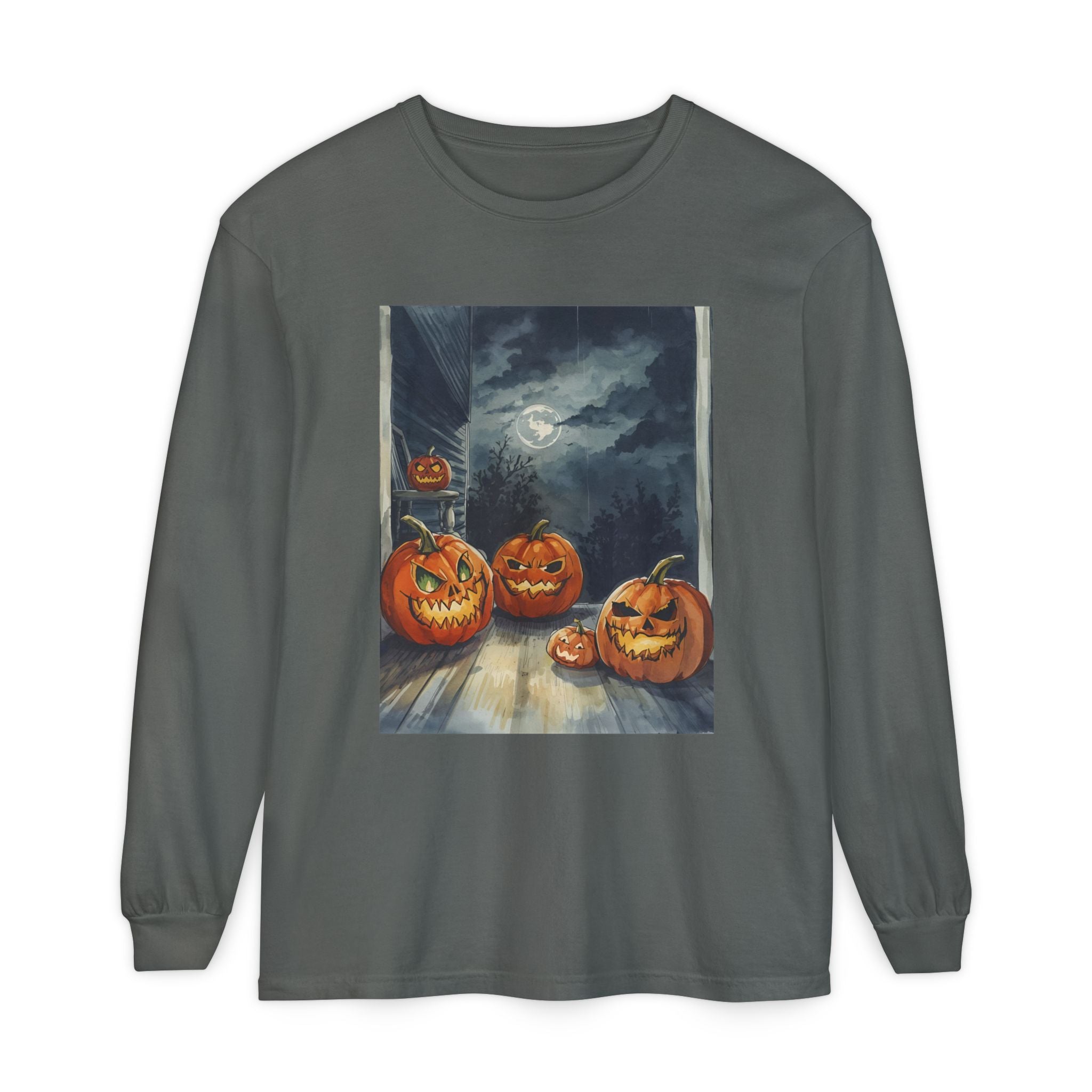 Halloween Pumpkin Scary Unisex Garment-dyed Long Sleeve T-Shirt