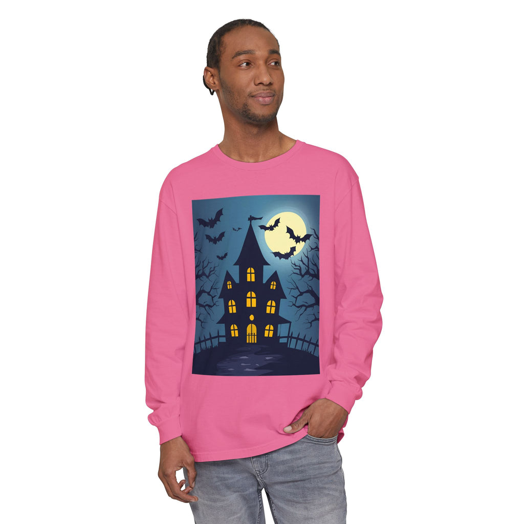 Haunted House Long Sleeve T-Shirt | Halloween Apparel, Fall Fashion, Spooky Shirt, Unisex Tee, Ghostly Vibes