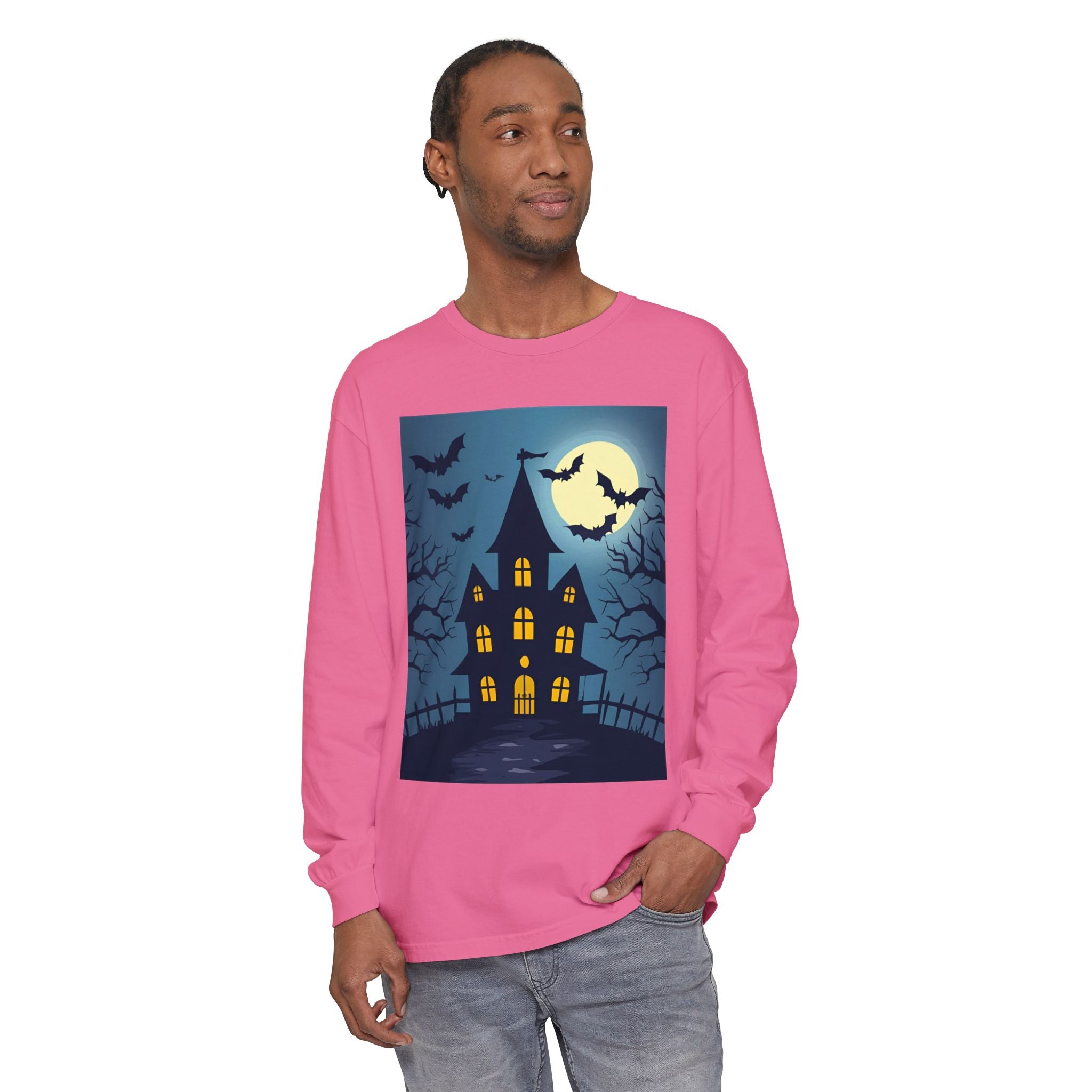 Haunted House Long Sleeve T-Shirt | Halloween Apparel, Fall Fashion, Spooky Shirt, Unisex Tee, Ghostly Vibes