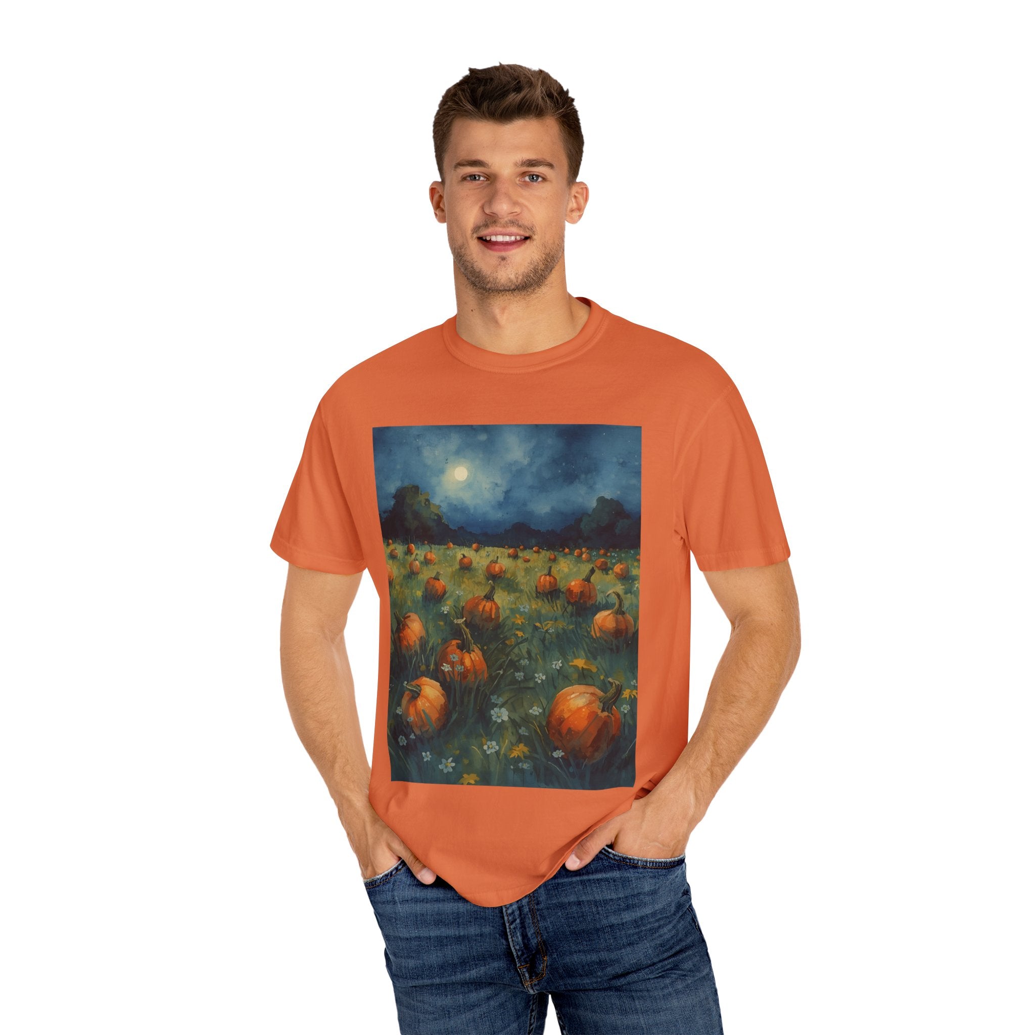 Autumn Pumpkin Field T-shirt | Unisex Fall Tee, Cozy Graphic Shirt, Halloween Gift, Harvest Fashion, Seasonal Wear, Pumpkin Lovers