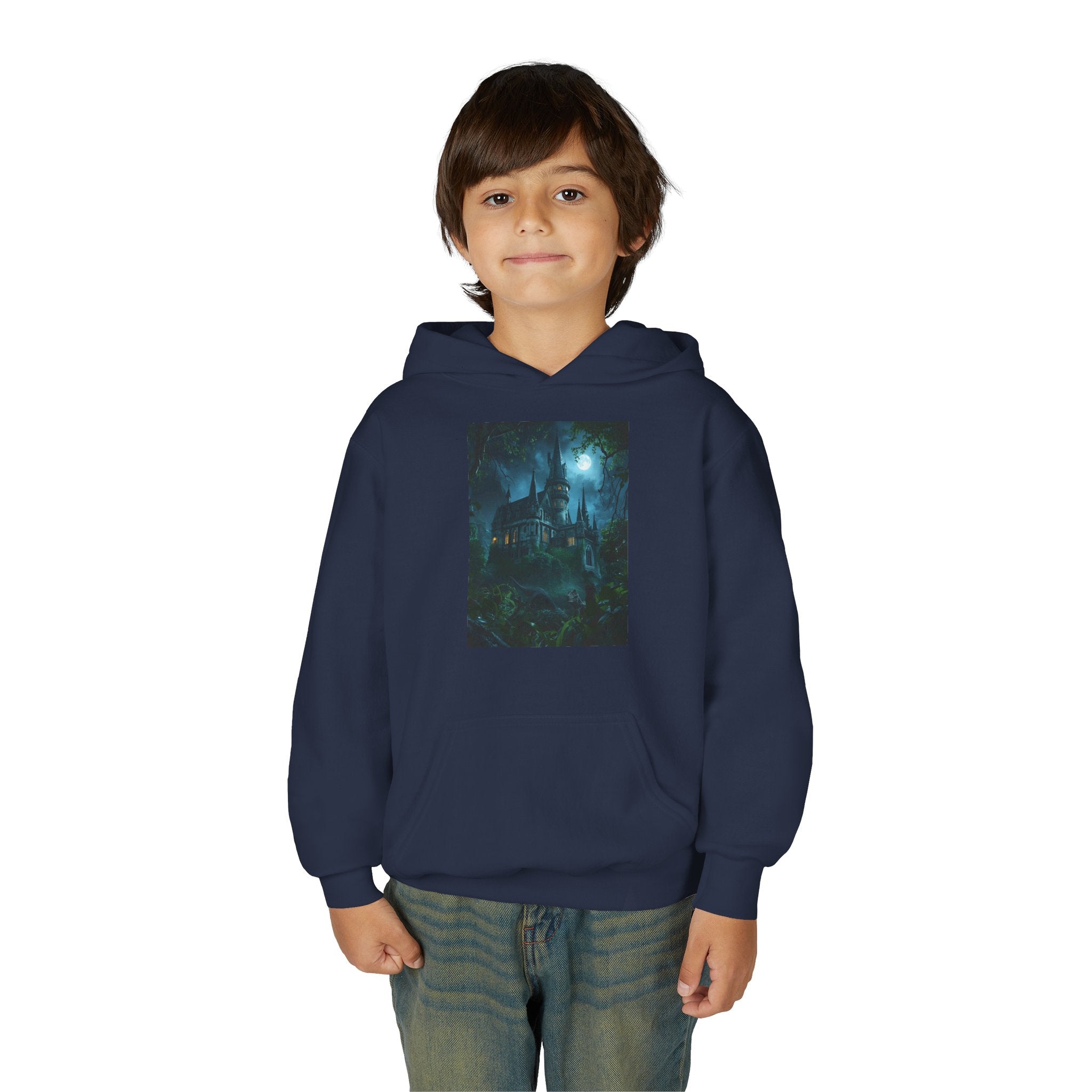 Mystical Night Scene Youth Hoodie | Perfect for Halloween, Cozy Days, Gifts for Kids, Adventure Apparel