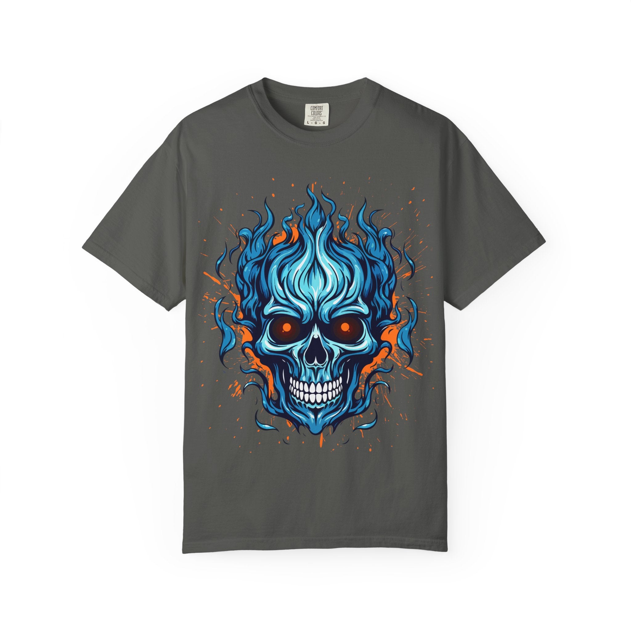 Flame Skull Graphic T-Shirt | Unisex Apparel for Rock Lovers, Halloween Costume, Edgy Style, Concert Fashion, Gift for Him/Her