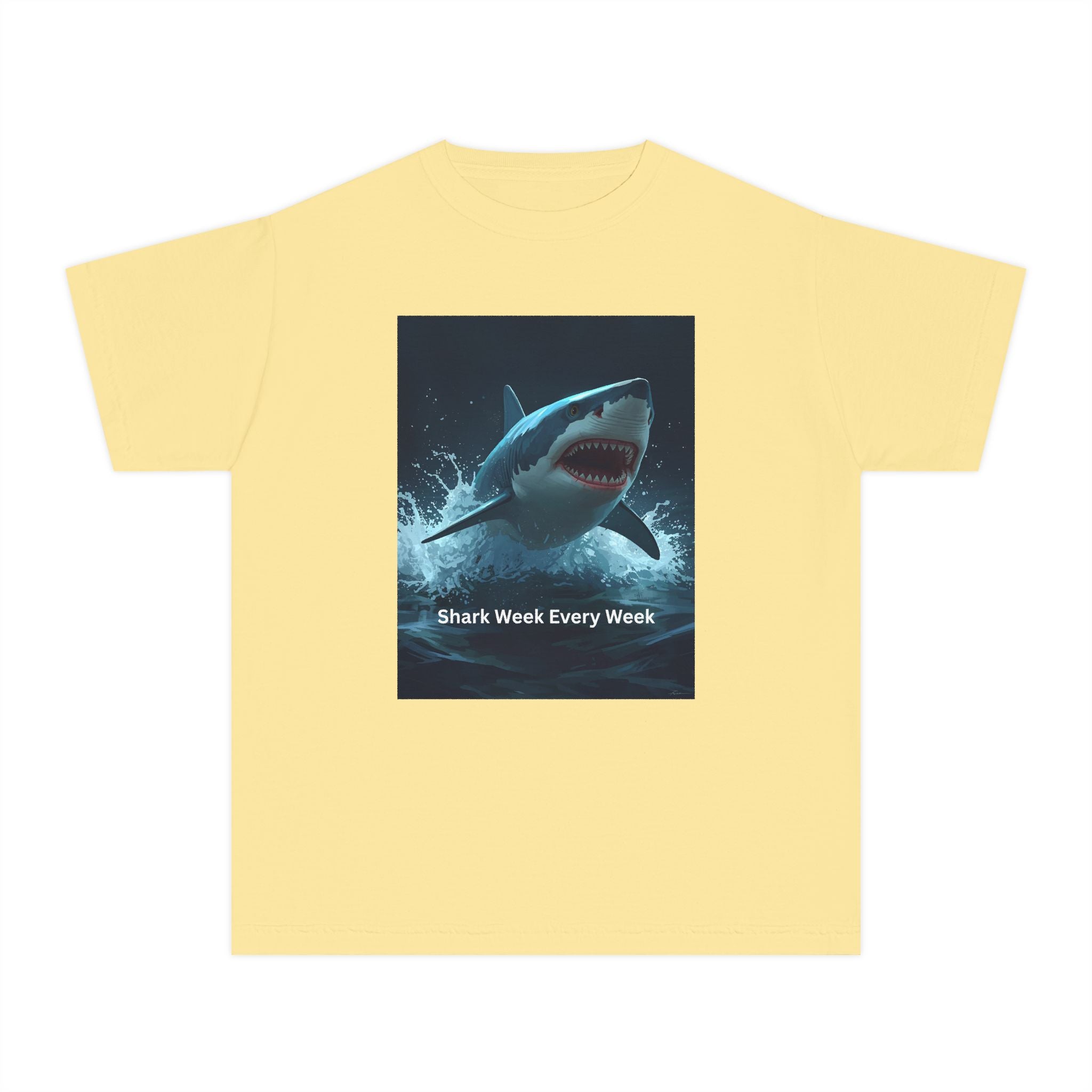 Shark Week Youth Tee, Fun Shark Graphic Shirt, Kids Summer Apparel, Ocean Lover Gift, Beach Party Clothing