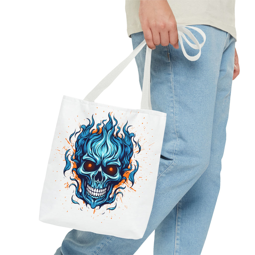 Skull Flame Tote Bag: Edgy Canvas Bag for Cosplay, Festivals, Shopping, Halloween, and Gift Purposes