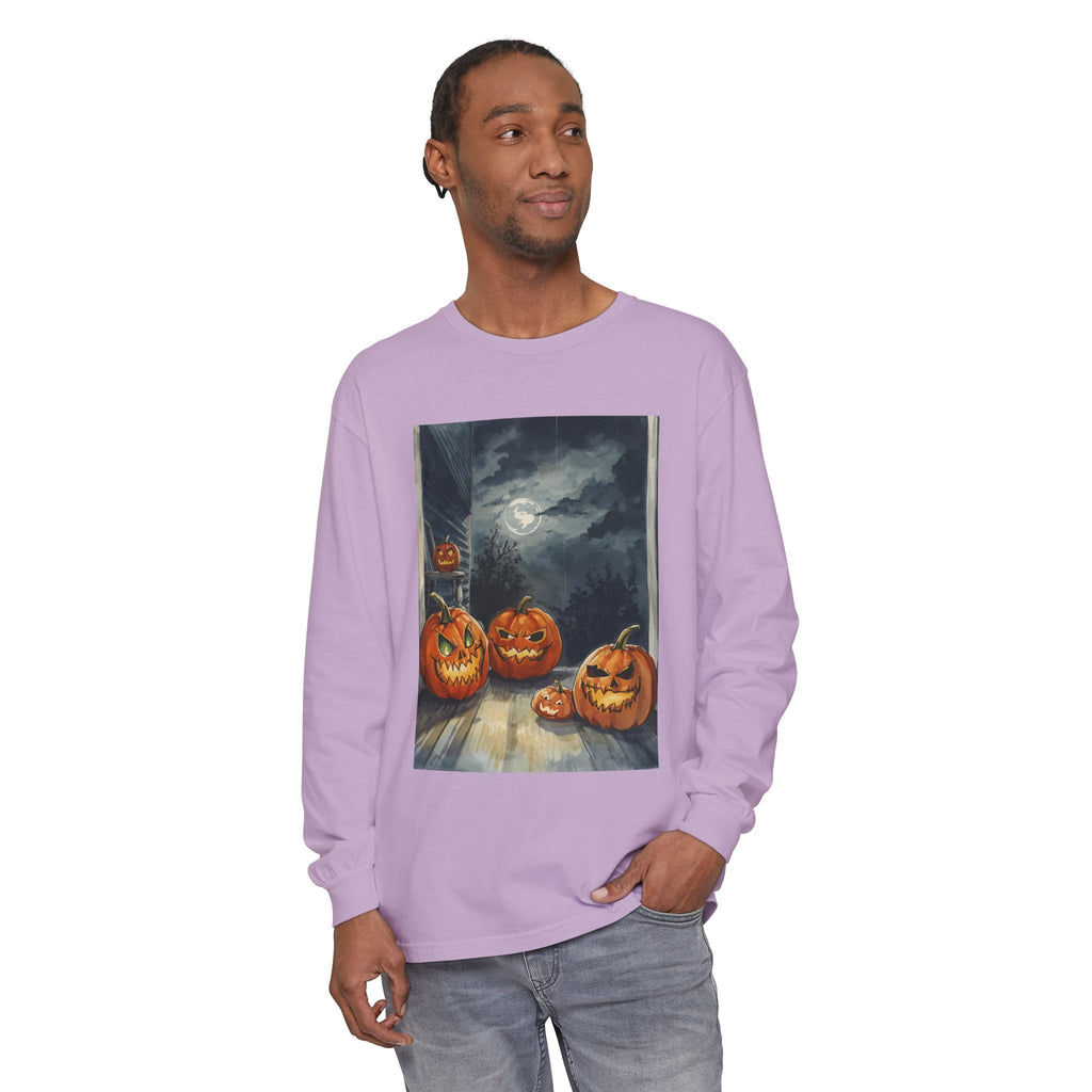 Halloween Pumpkin Scary Unisex Garment-dyed Long Sleeve T-Shirt