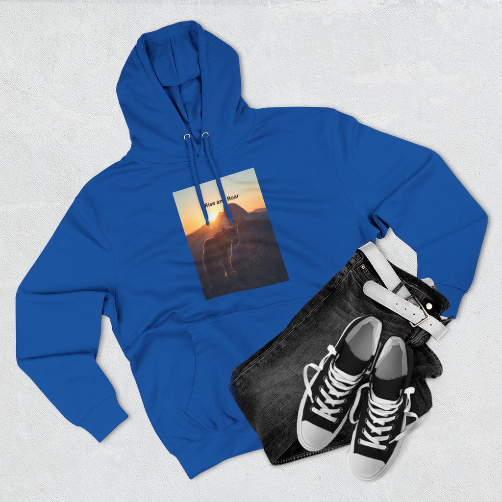 Rise And Roar Sunset Adventure Fleece Hoodie, Cozy Outdoor Hoodie, Travel Apparel, Nature Lover Gift, Comfortable Sweatshirt, Perfect for Bonfires