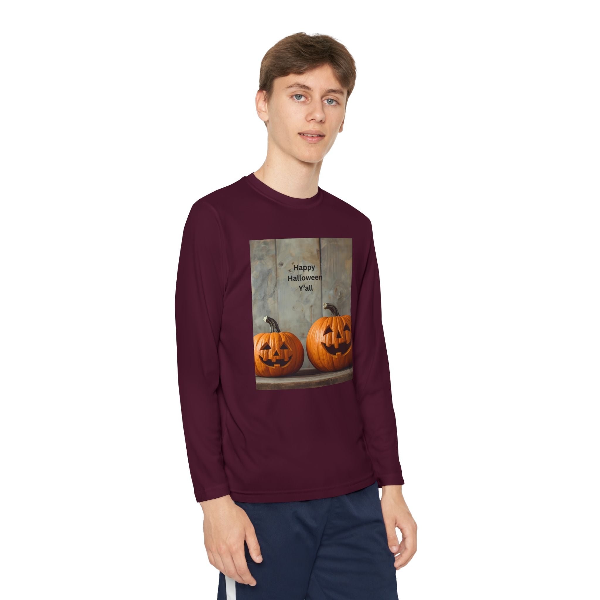 Youth Halloween Pumpkin Long Sleeve Tee, Funny Halloween Shirt, Kids Pumpkin Tee, Fall Celebration Top, Spooky Season Apparel