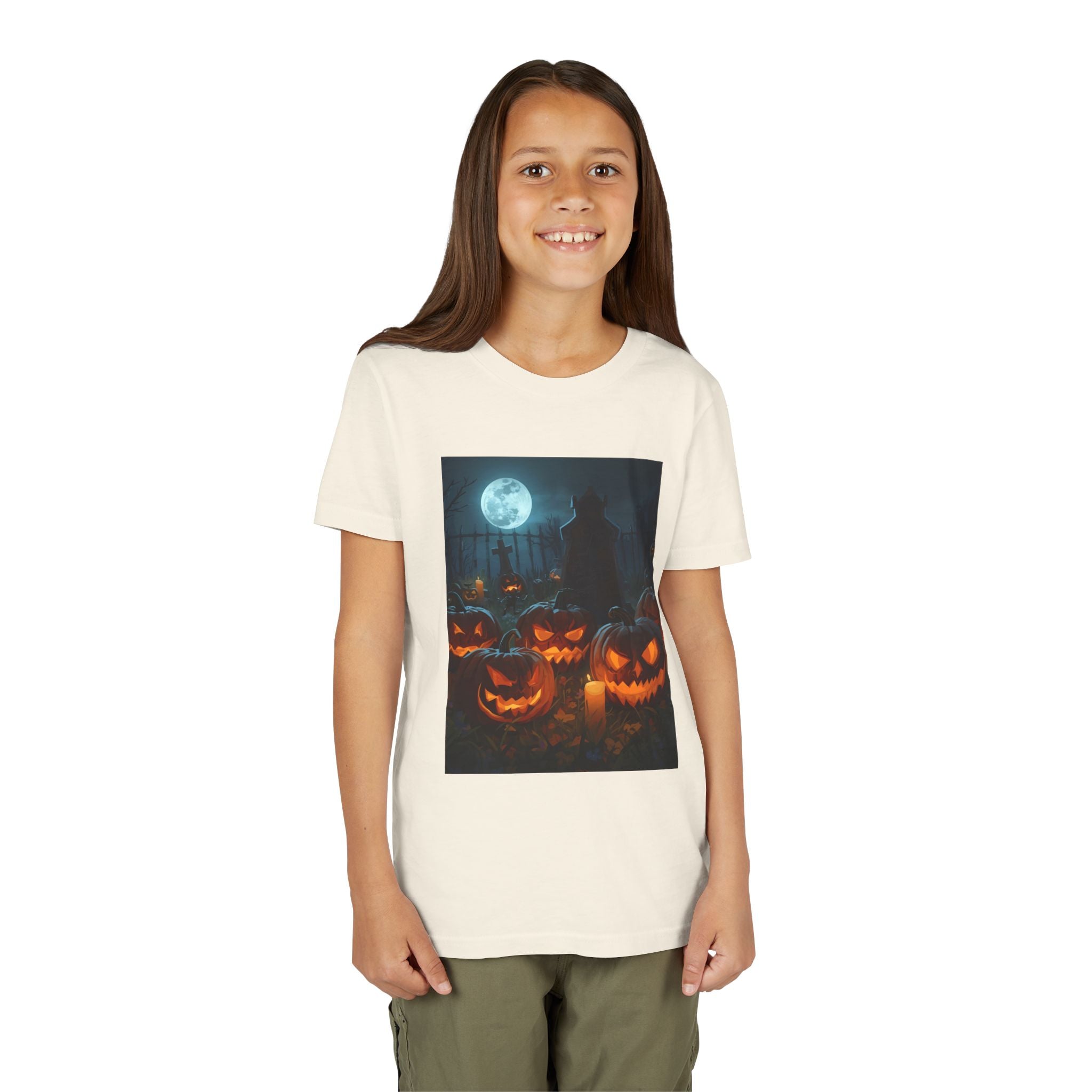 Scary Halloween Pumpkin Youth Short Sleeve Tee, Cute Halloween Shirt, Kids Costume Top, Spooky Tees, Trick or Treat Shirt