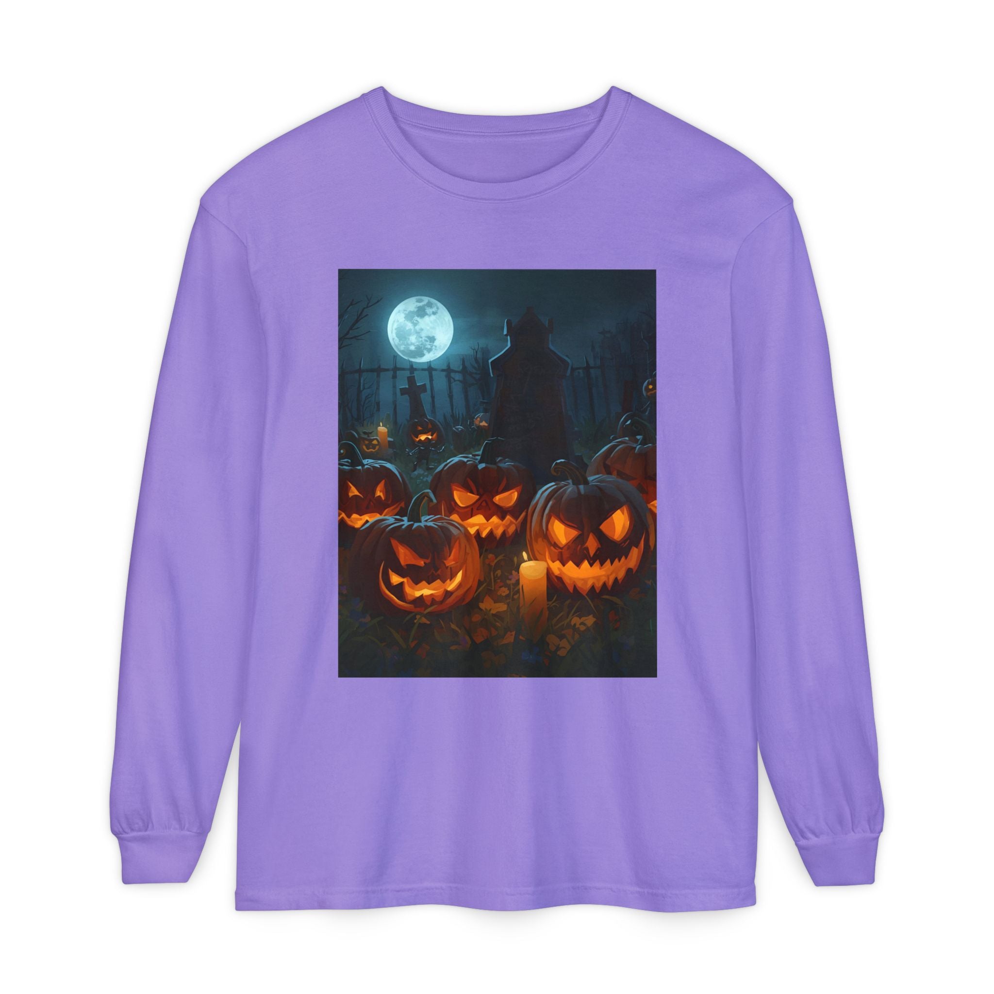 Scary Halloween Pumpkin Unisex Garment-dyed Long Sleeve T-Shirt