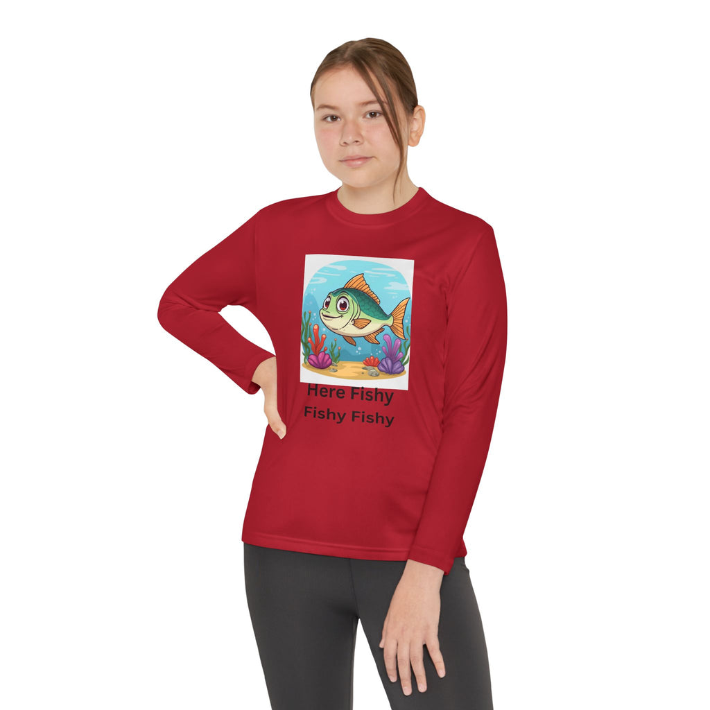 Here Fishy Fishy Fishy Youth Long Sleeve Competitor Tee