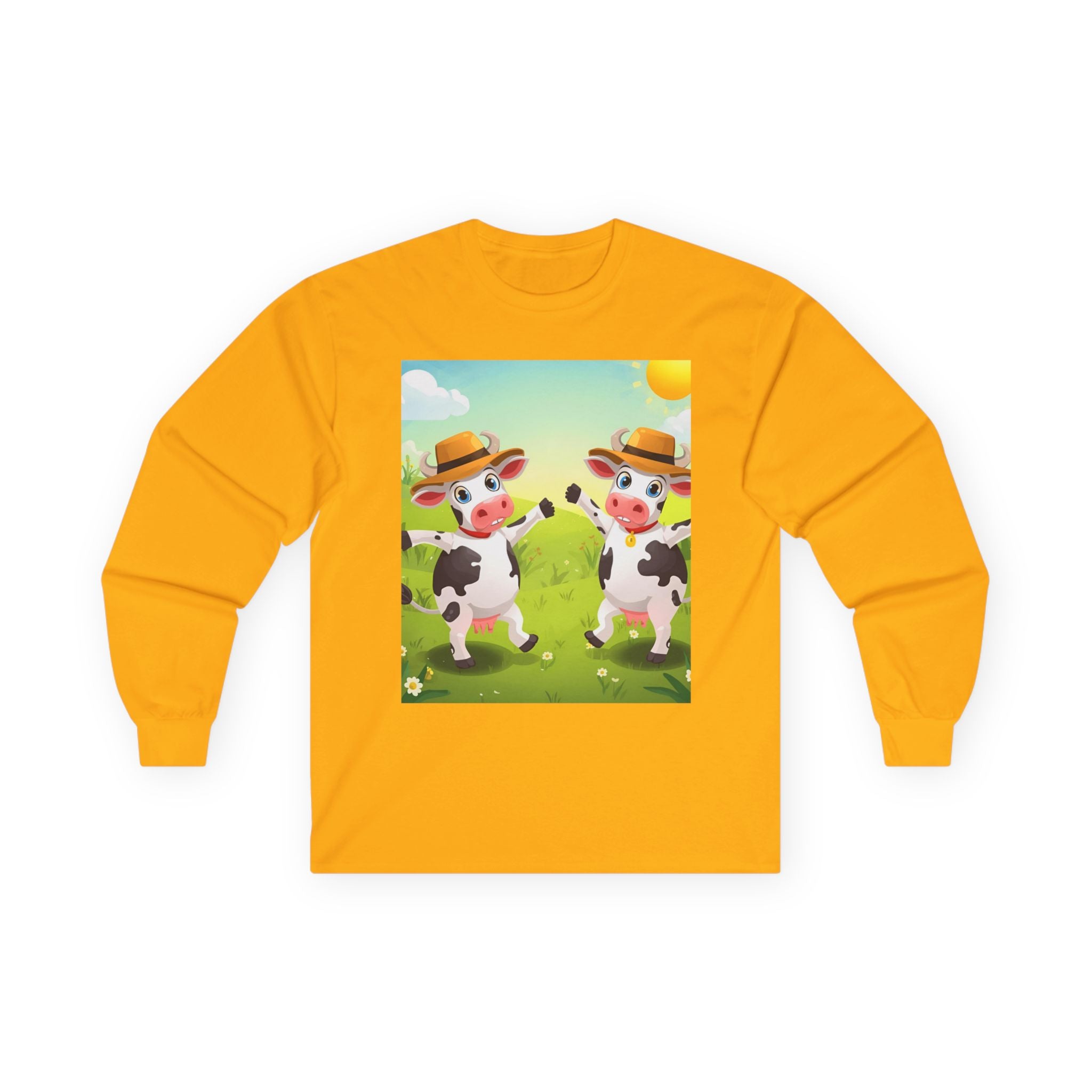 Cute Cow Graphic Long Sleeve Tee, Animal Farm Shirt, Unisex Cotton Tee, Summer Vibes Top, Gifts for Animal Lovers