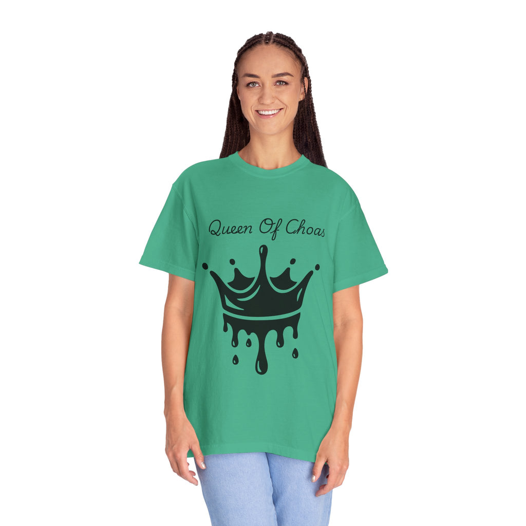 Queen of Chaos Unisex Garment-Dyed T-Shirt, Gift for Her, Casual Wear, Birthday Gift, Trendy Graphic Tee, Fun Statement Shirt