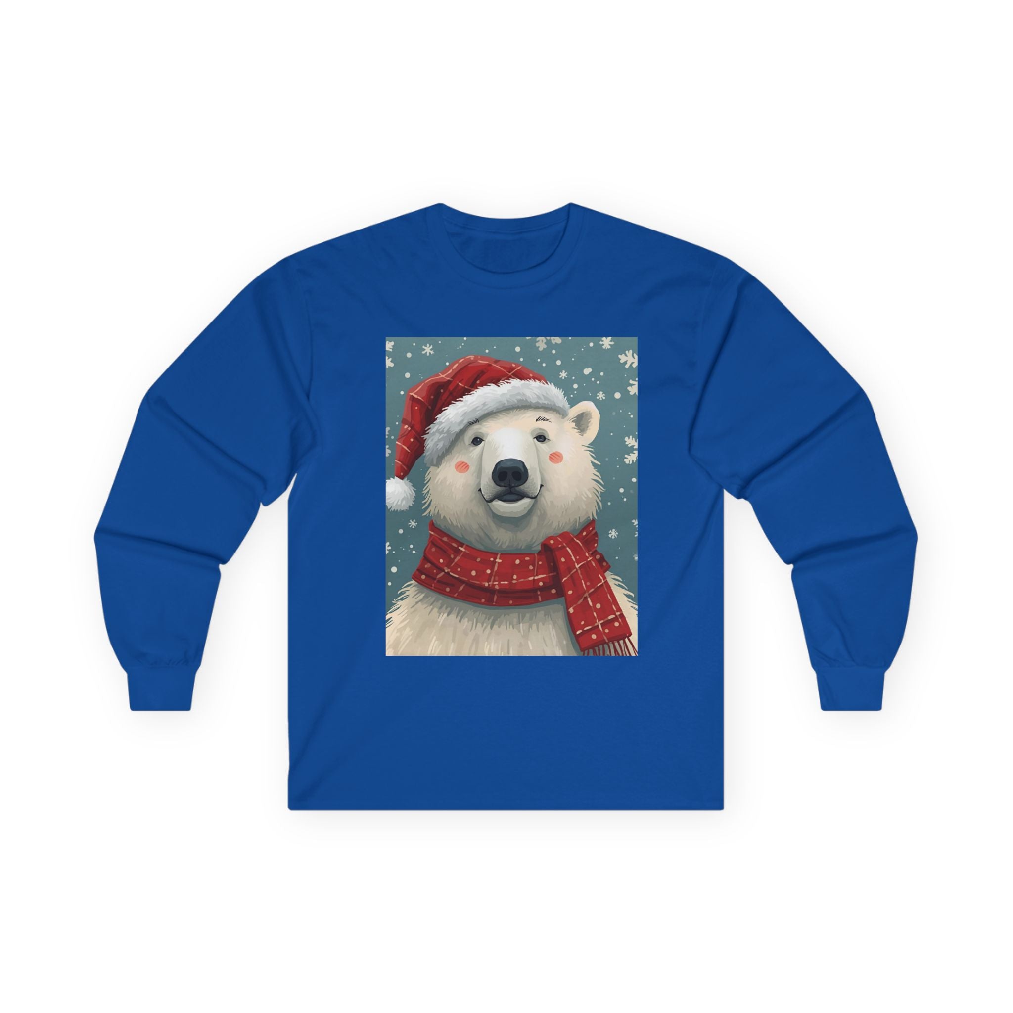 Christmas Polar Bear Long Sleeve Tee, Unisex Long Sleeve Shirt, Holiday Attire, Winter Wear, Cute Animal Apparel, Gift for Him and Her
