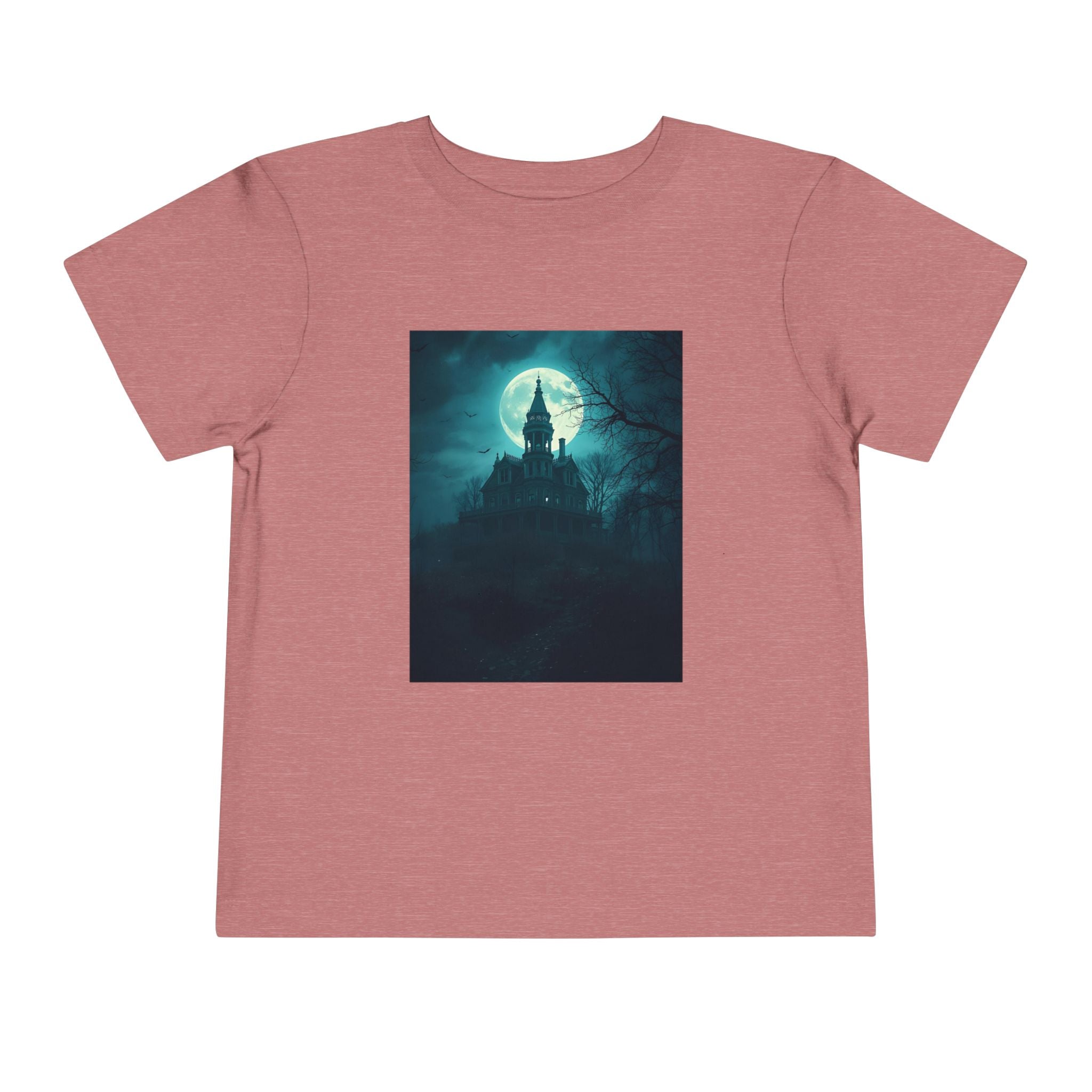 Haunted Moonlight Toddler Halloween Short Sleeve Tee, Ghostly Castle Shirt, Spooky Toddler Tee, Kids Halloween Costume Top, Fall Festivity Apparel