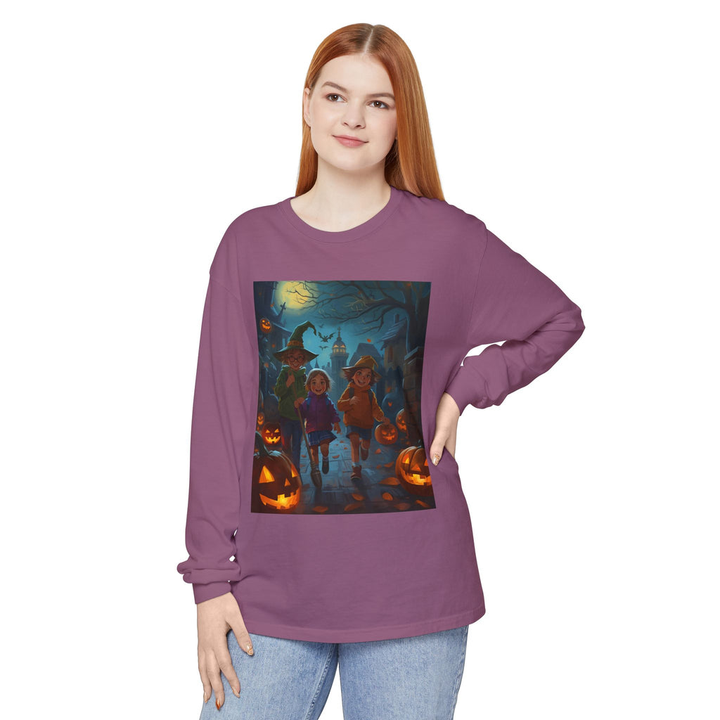 Halloween Themed Unisex Long Sleeve T-Shirt, Spooky Autumn Apparel, Trick-or-Treat Shirt, Fall Fashion, Casual Halloween Outfits