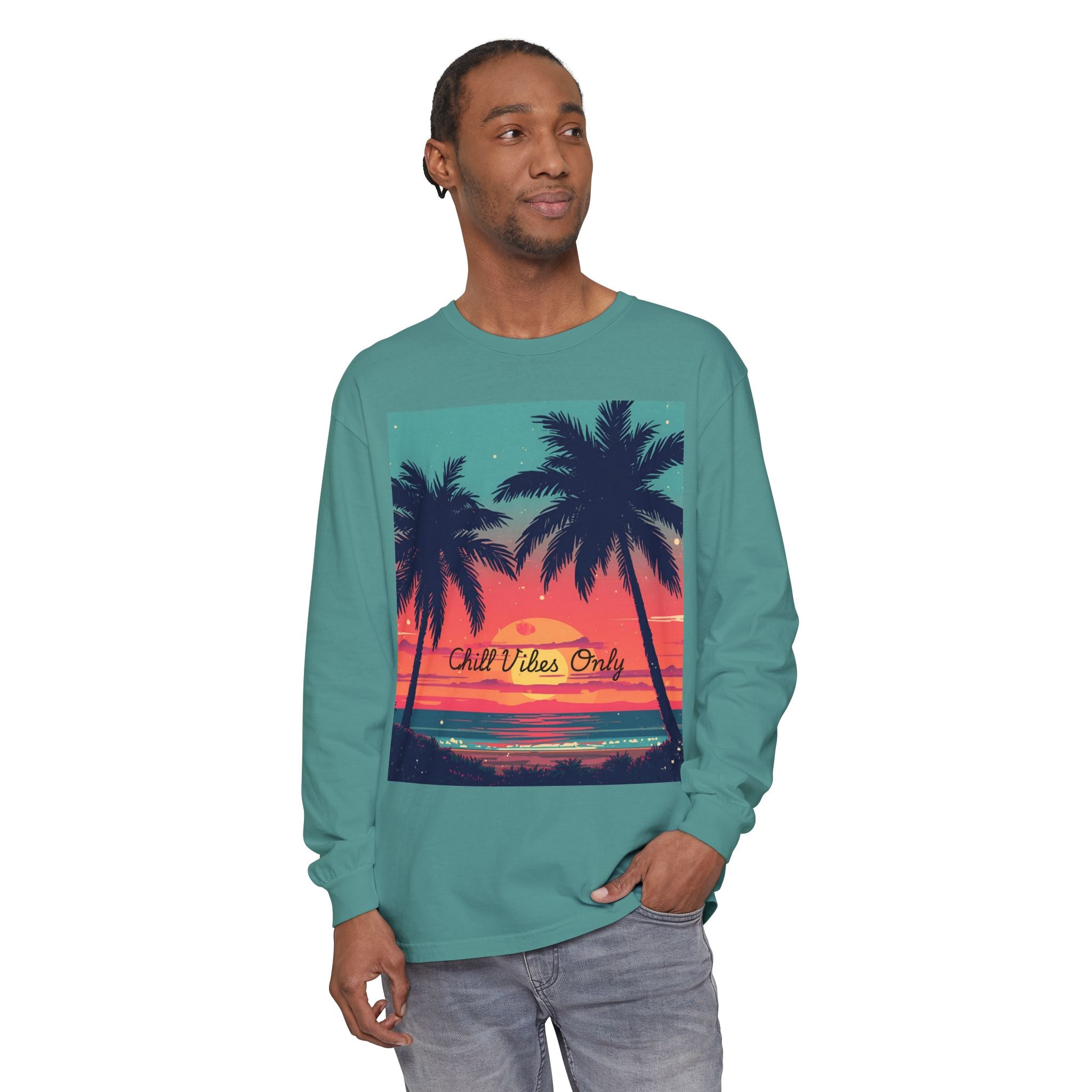 Tropical Sunset Unisex Garment-dyed Long Sleeve T-Shirt