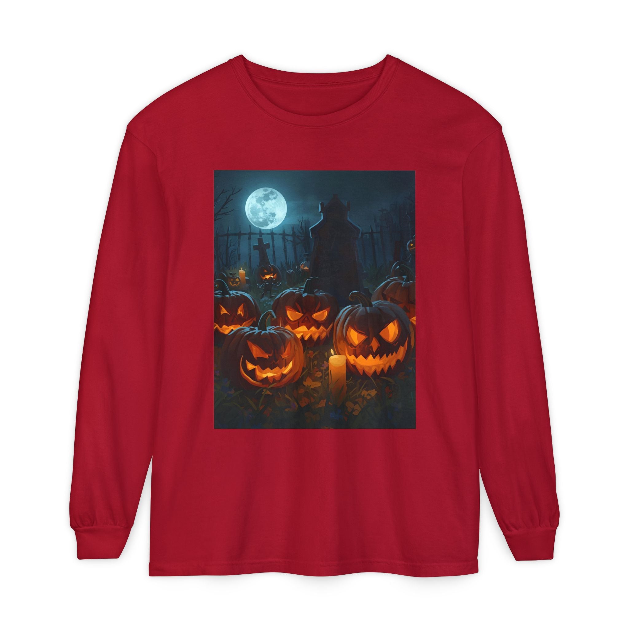 Scary Halloween Pumpkin Unisex Garment-dyed Long Sleeve T-Shirt