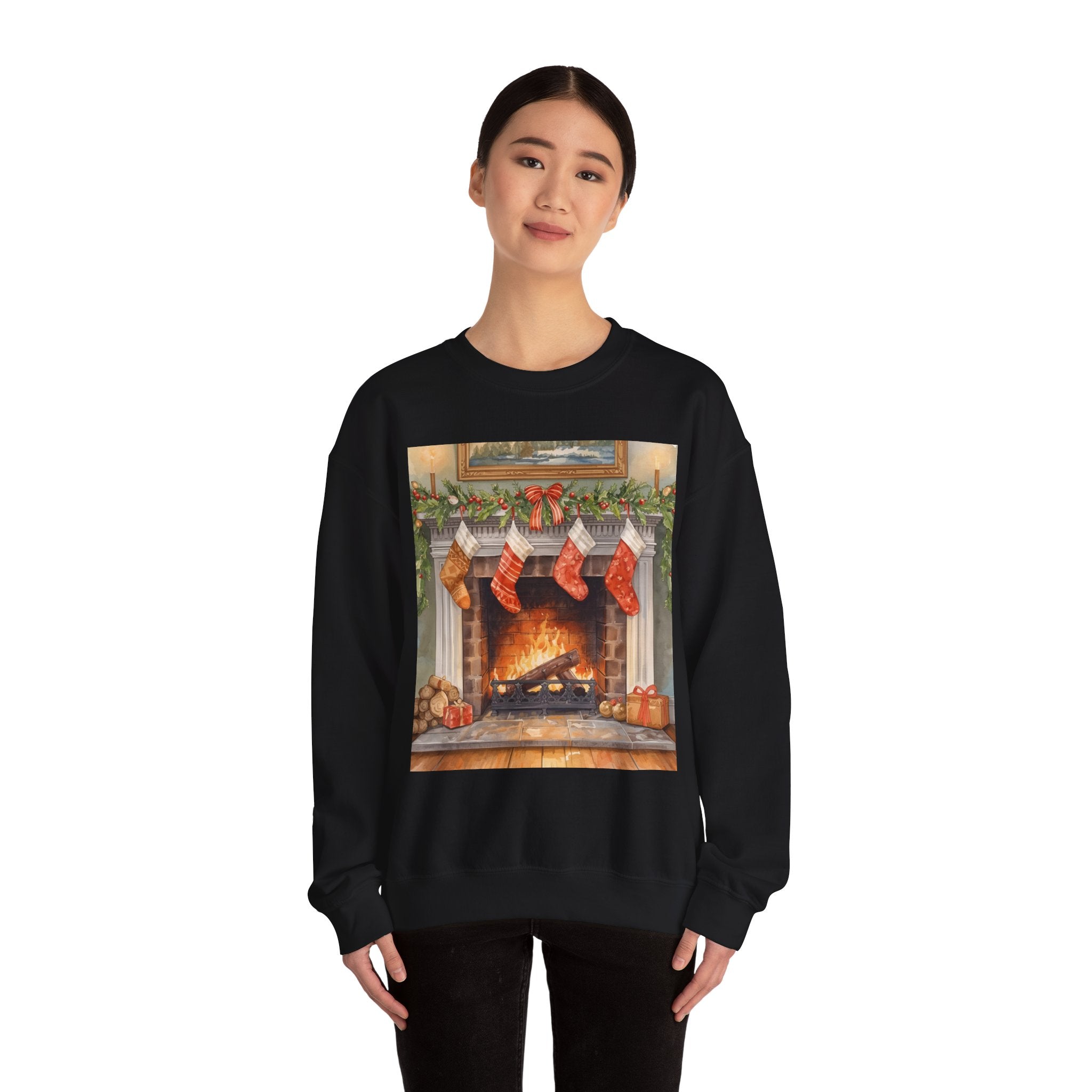 Christmas Stocking Fireplace Unisex Heavy Blend™ Crewneck Sweatshirt