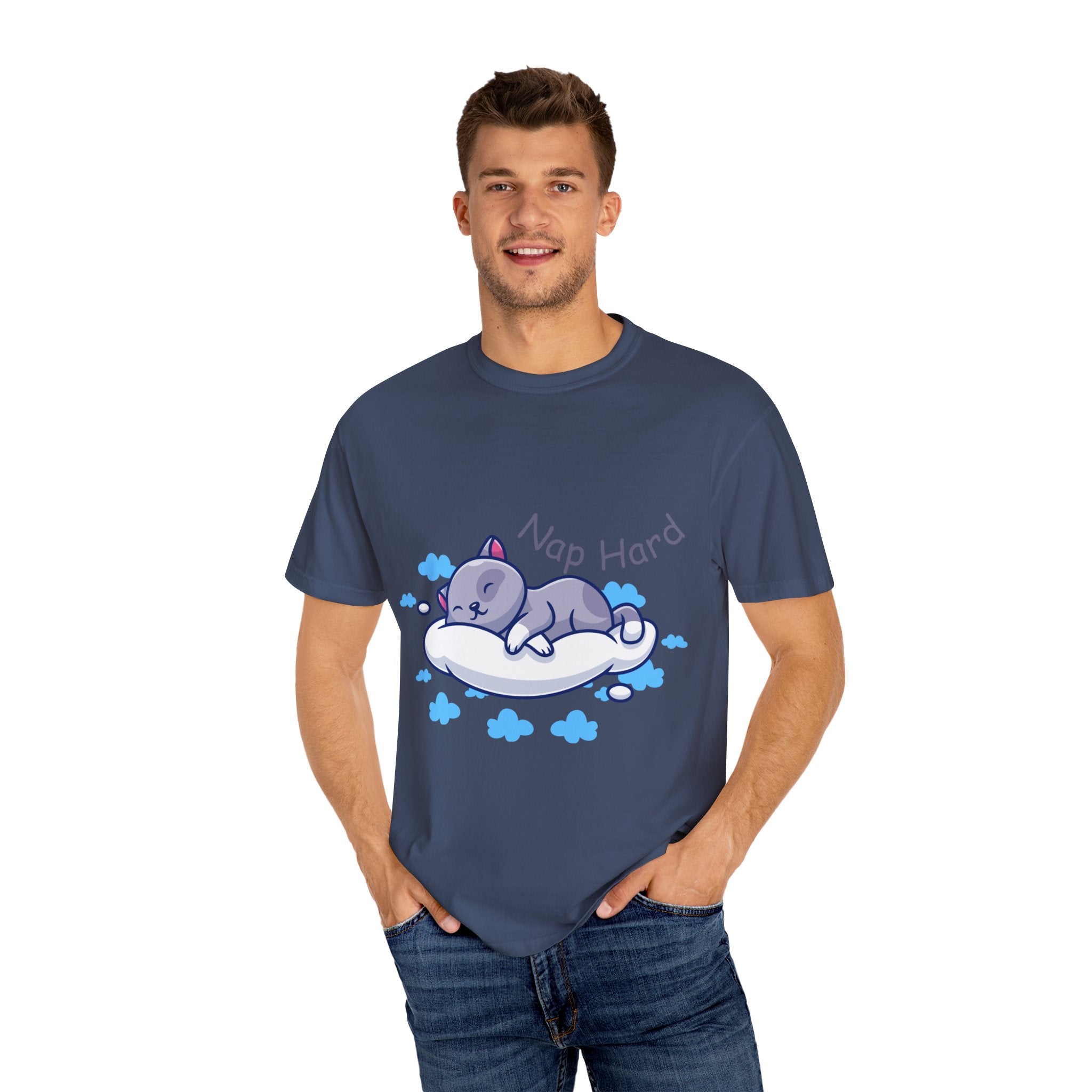 Cat Nap Graphic T-shirt, Cute Cat Tee, Relaxed Fit Apparel, Gift for Cat Lovers, Cozy Lounge Wear, Funny Pet Humor Top