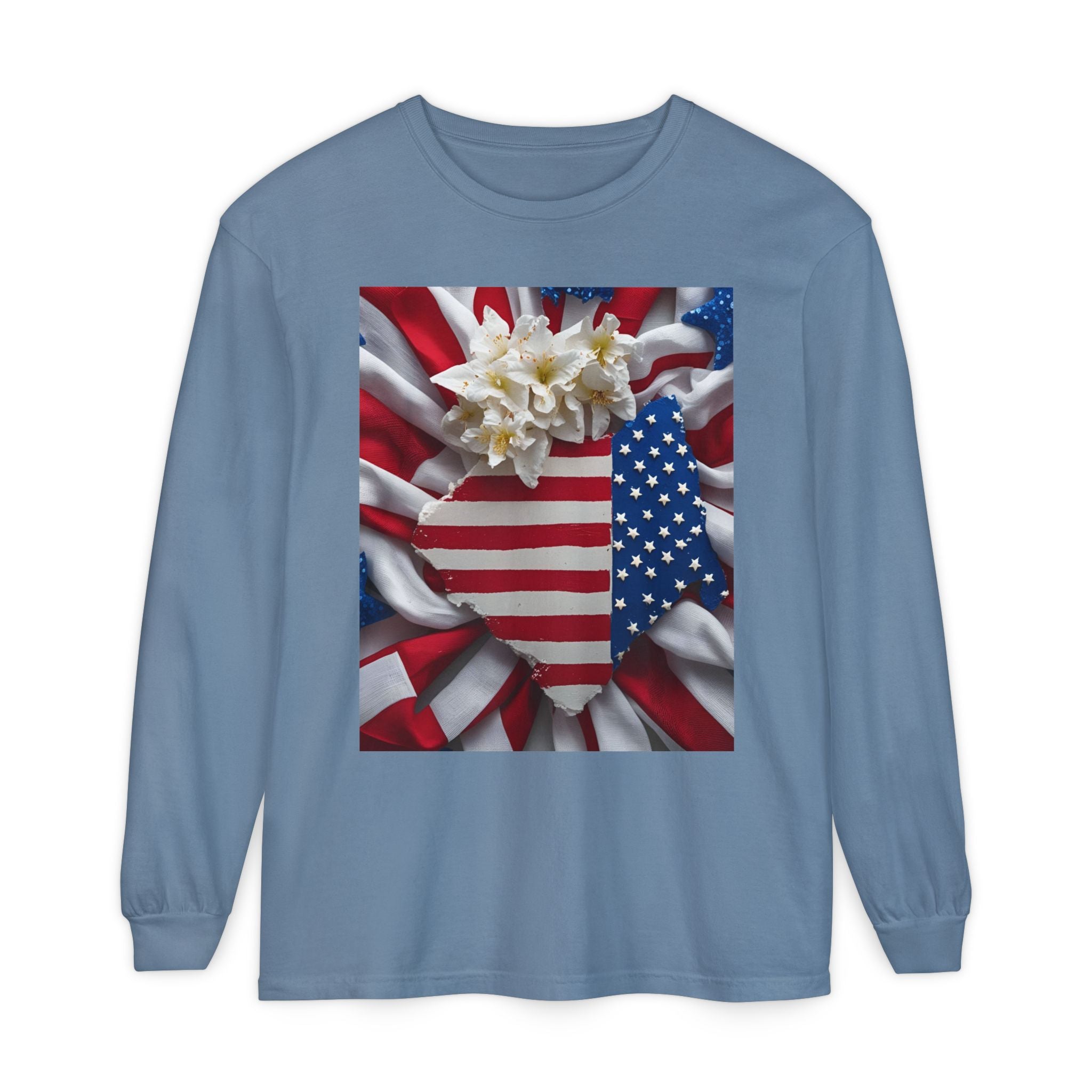 Patriotic Long Sleeve T-Shirt | Unisex Garment-Dyed Tee for Independence Day, Memorial Day, Fourth of July, Summer BBQs, Gifts
