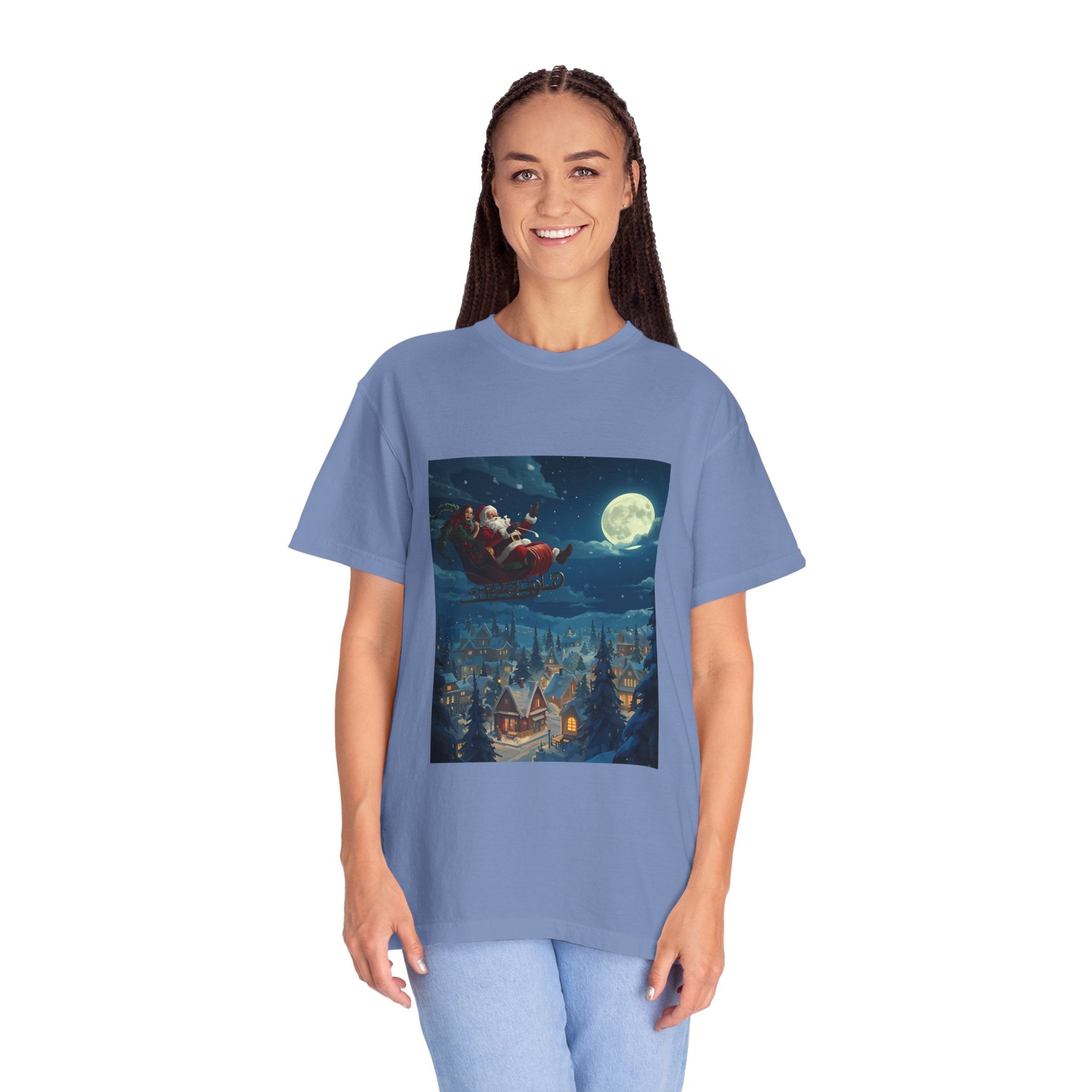 Christmas Santa Sleigh Unisex Garment-Dyed T-shirt