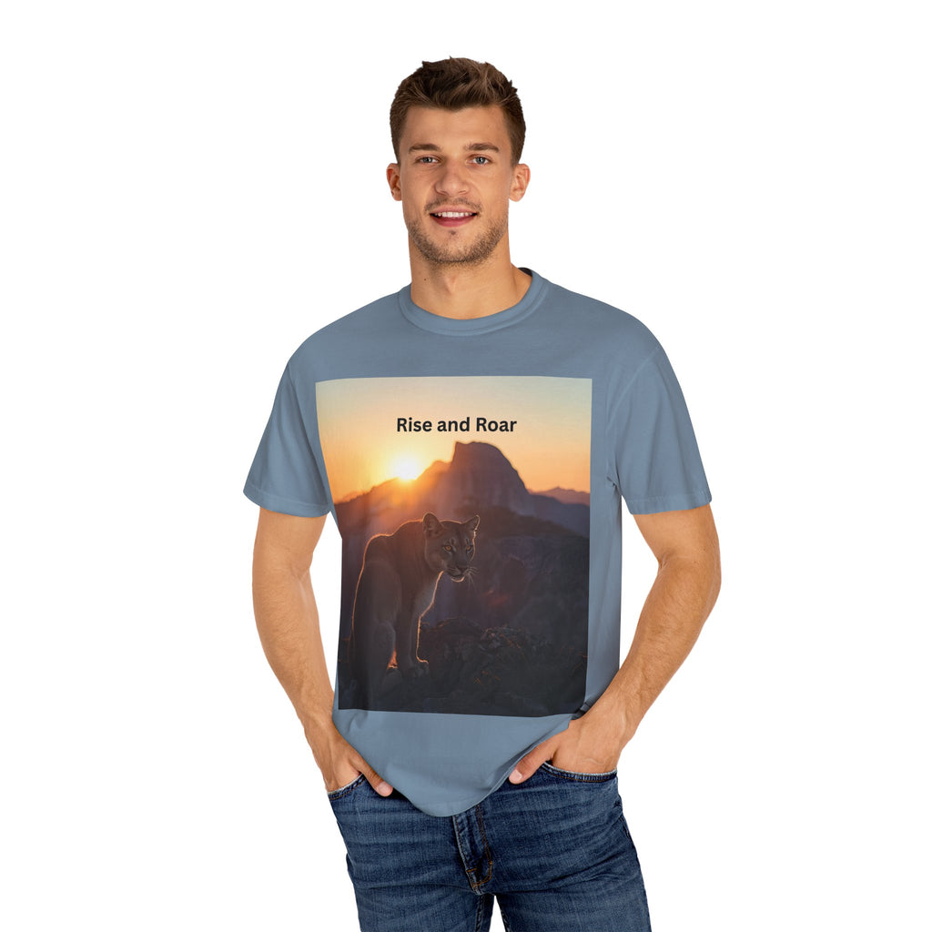 Unisex Nature-Inspired T-Shirt | "Rise and Roar" Graphic Tee, Outdoor Apparel, Gift for Adventurers, Wilderness Lovers, Motivational Shirt