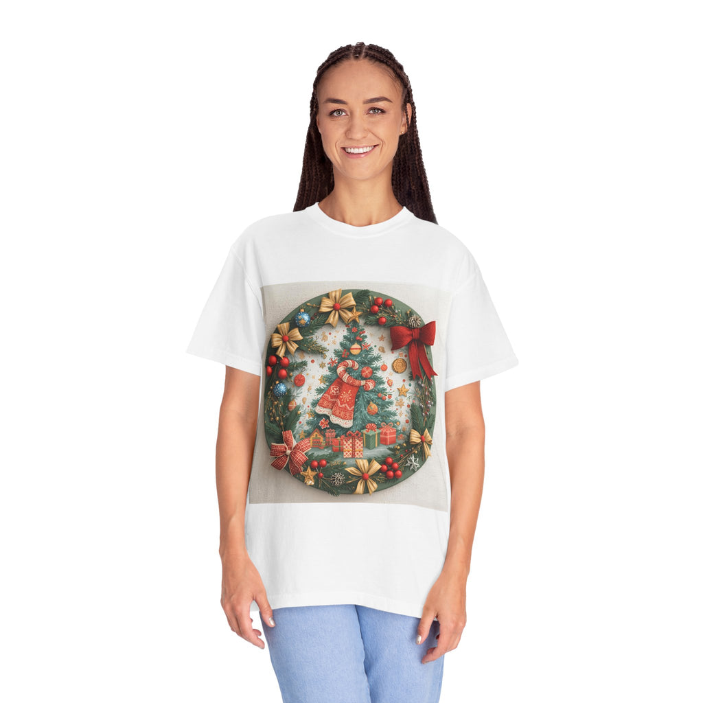 Christmas Wreath Festive Holiday T-Shirt, Christmas Tee, Seasonal Wear, Gift for Him/Her, Cute Xmas Shirt, Unisex Holiday Apparel
