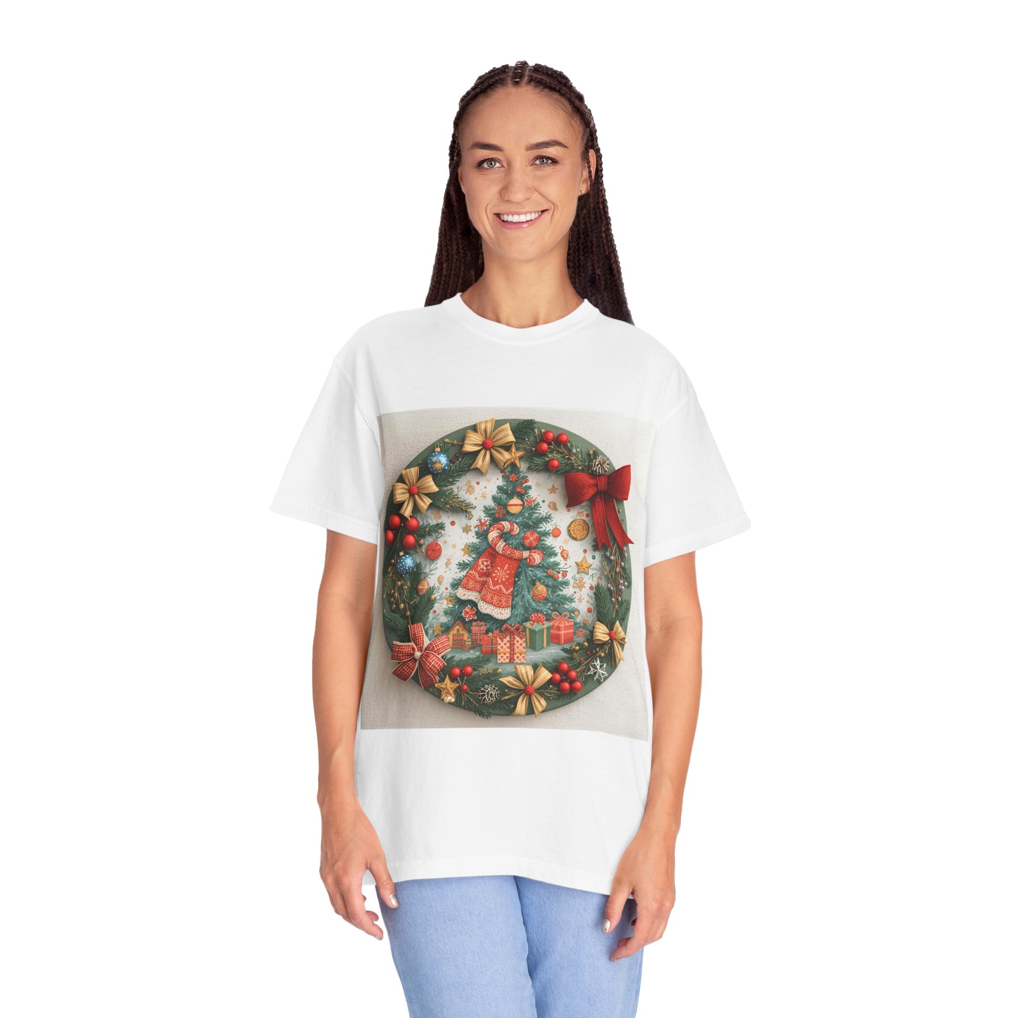 Christmas Wreath Festive Holiday T-Shirt, Christmas Tee, Seasonal Wear, Gift for Him/Her, Cute Xmas Shirt, Unisex Holiday Apparel