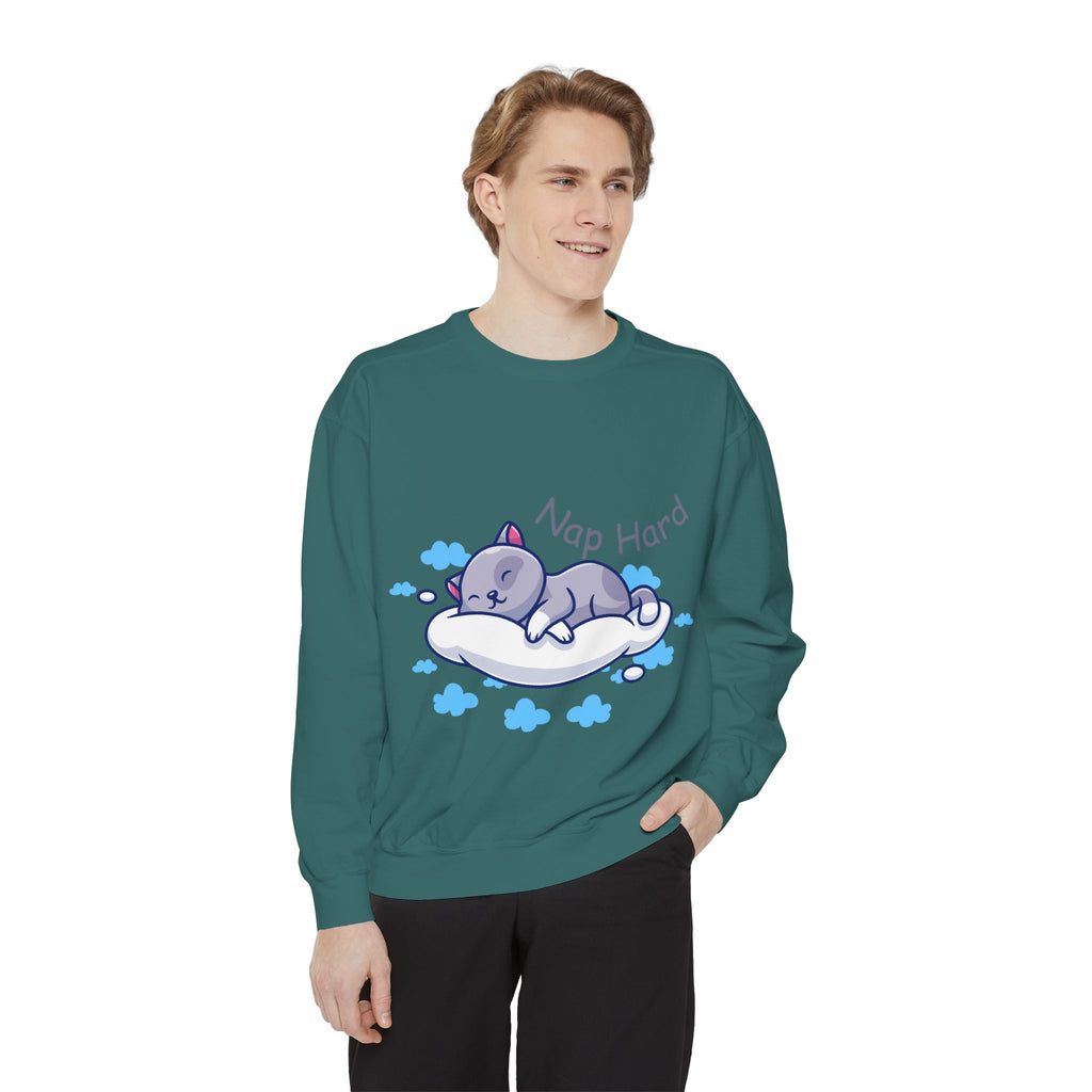Cozy Cat Nap Hard Unisex Garment-Dyed Sweatshirt