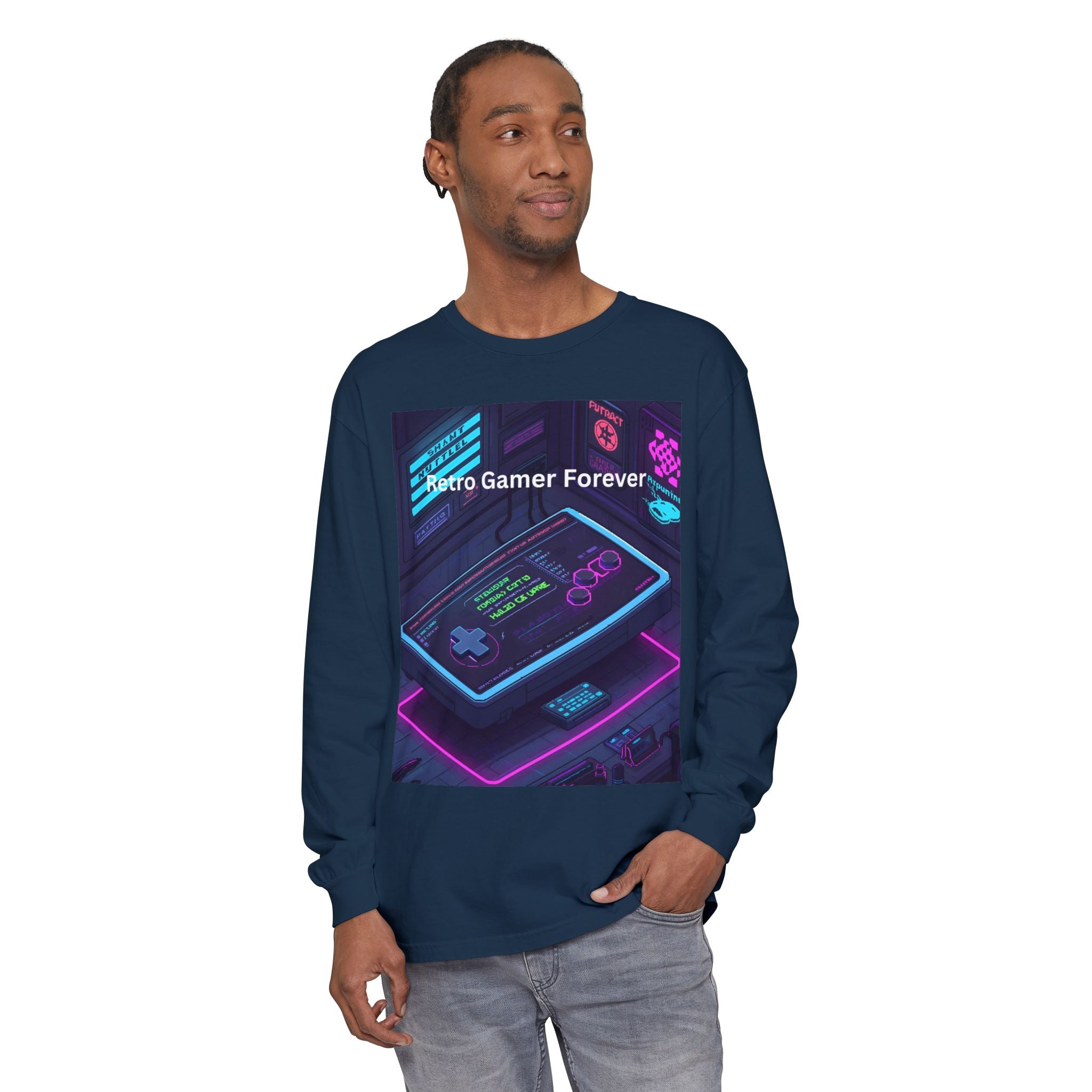 Retro Game Controller Unisex Garment-dyed Long Sleeve T-Shirt