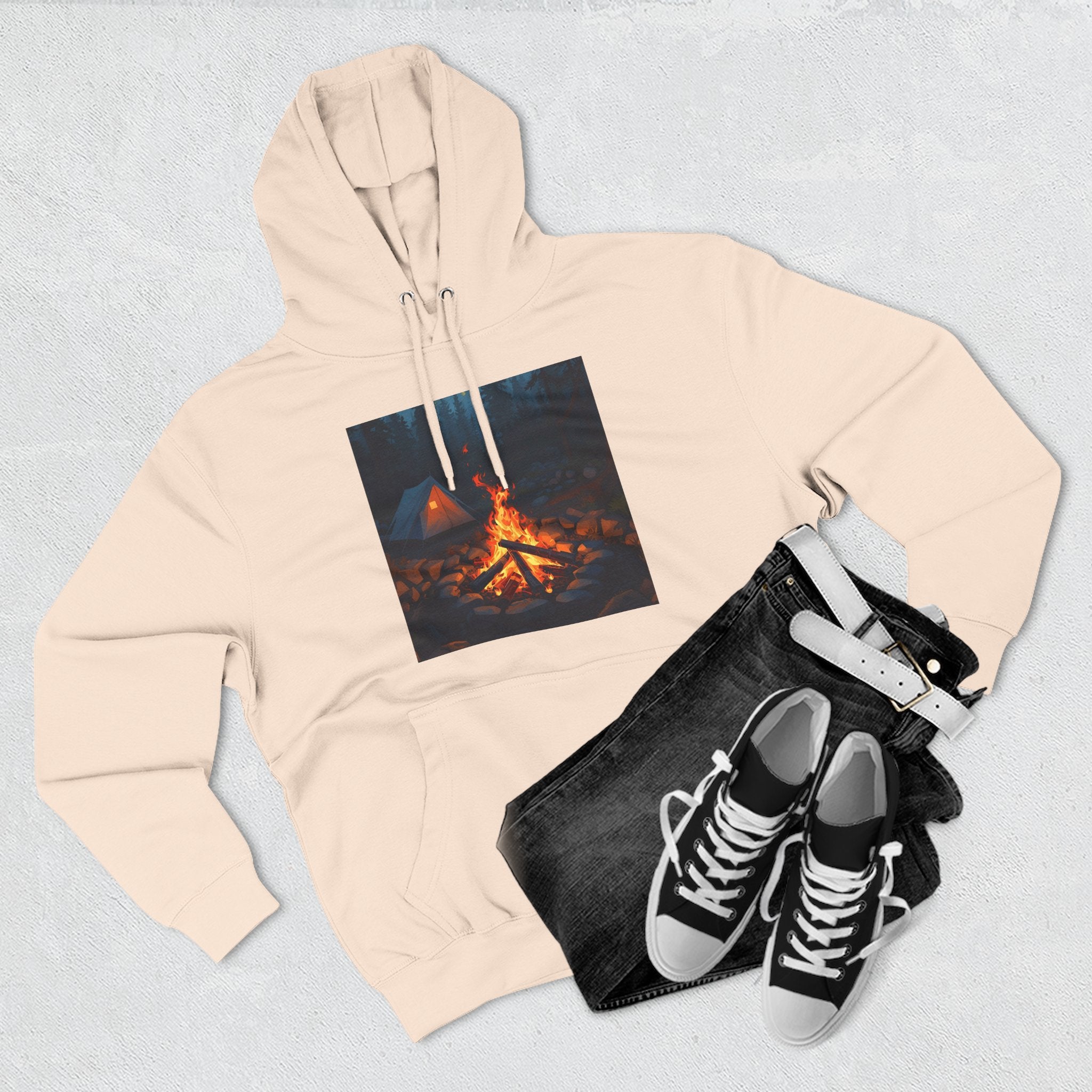 Cozy Campfire Fleece Hoodie, Outdoor Adventure Sweatshirt, Camping Gift, Warm Hoodie, Nature Lover Apparel
