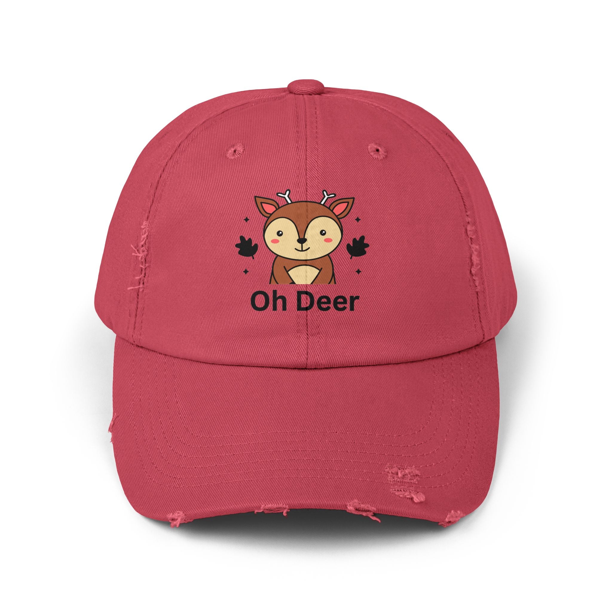 Cute Distressed Cap with 'Oh Deer' Design, Fun Gift for Nature Lovers, Unisex Outdoor Hat, Ideal for Birthdays, Holidays, Casual Wear