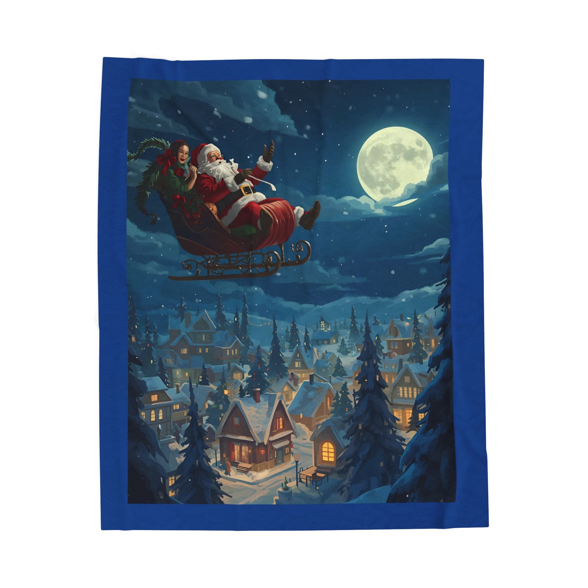 Christmas Santa Sleigh Velveteen Plush Blanket