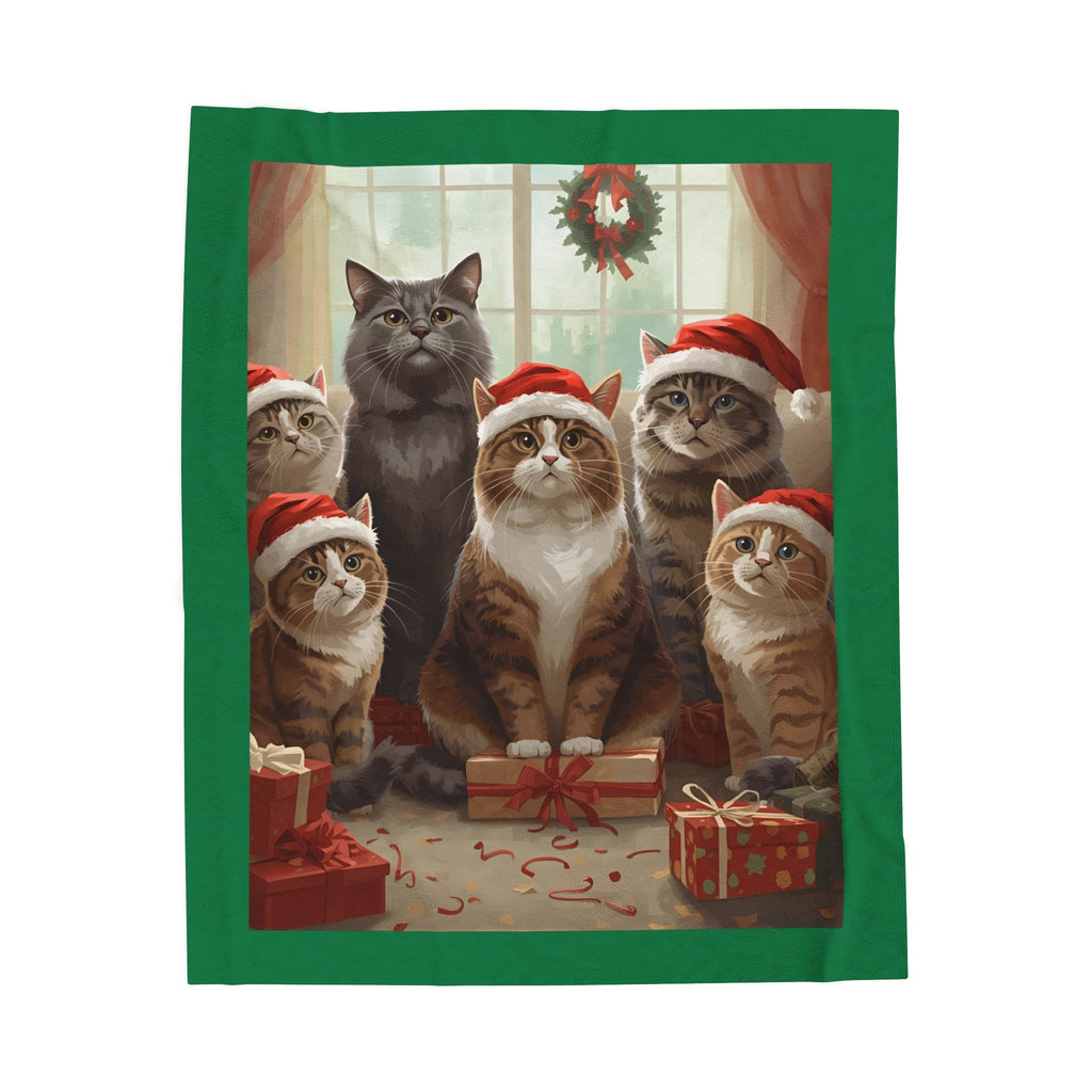 Cute Christmas Festive Cat Plush Blanket - Cozy Holiday Decor, Gift for Cat Lovers, Christmas Throw, Pet Blanket, Winter Snuggle