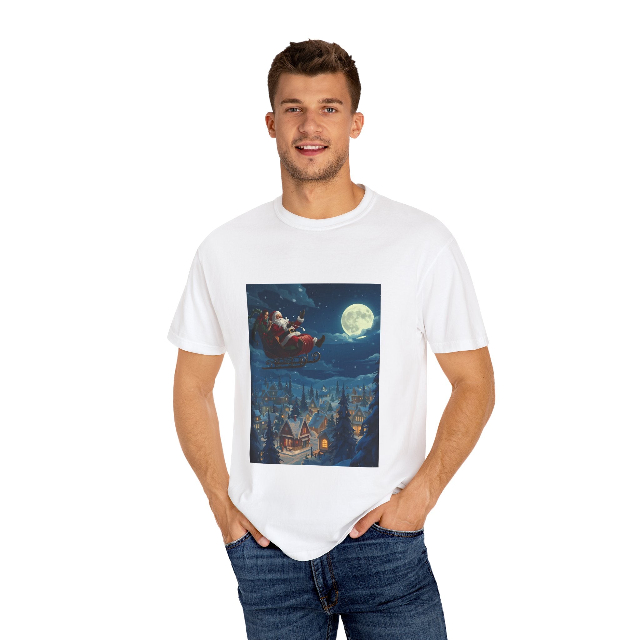 Christmas Santa Sleigh Unisex Garment-Dyed T-shirt