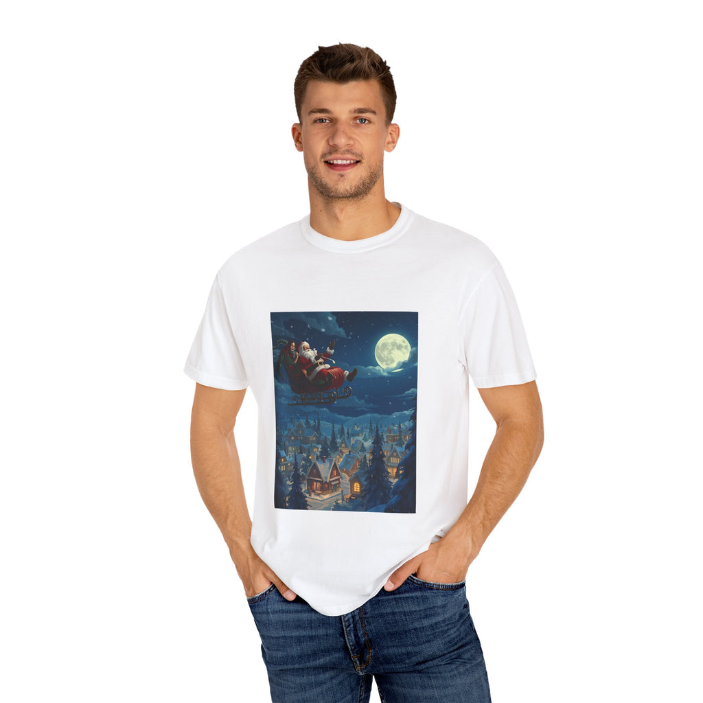 Christmas Santa Sleigh Unisex Garment-Dyed T-shirt