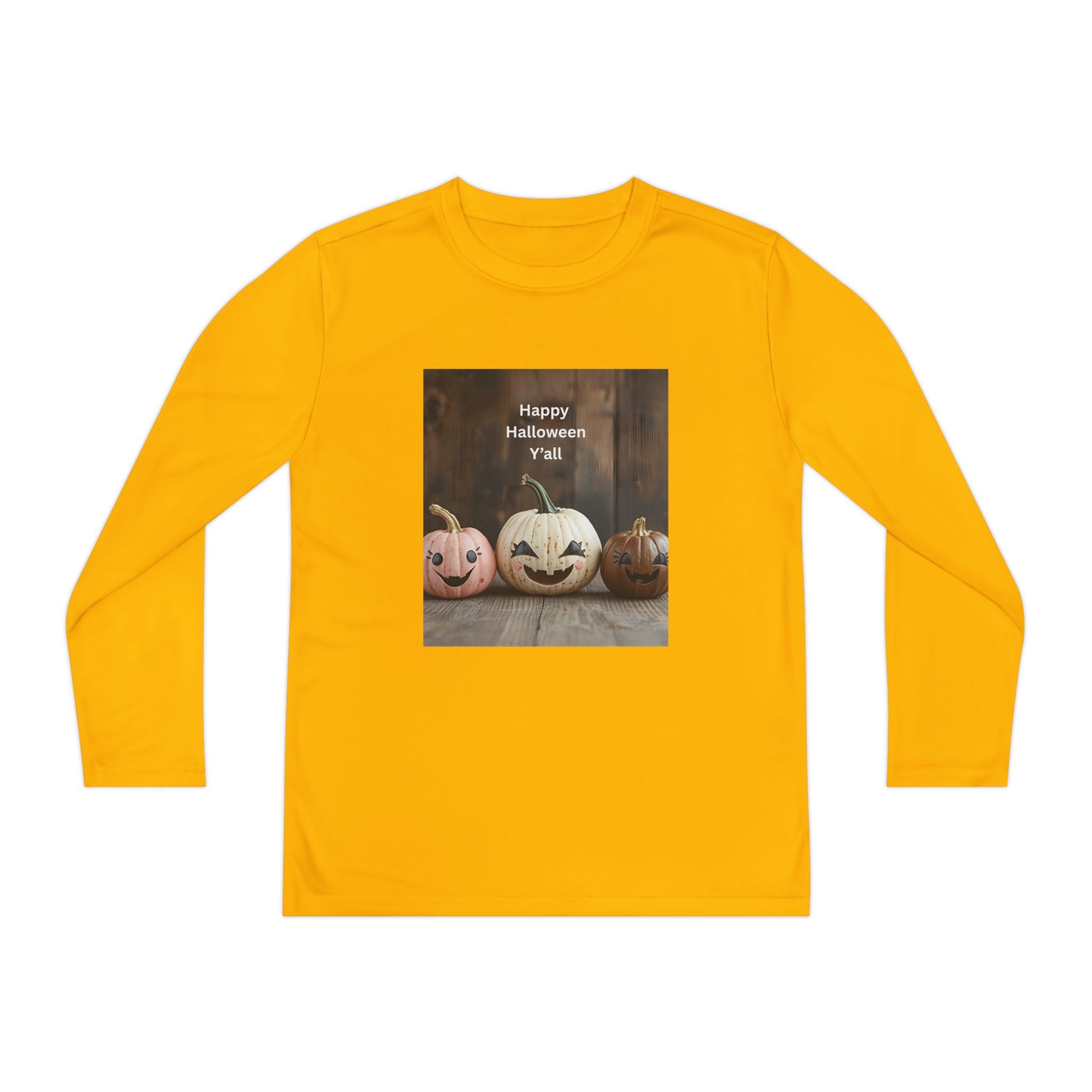 Happy Halloween Youth Long Sleeve Tee, Spooky Kids Top, Fall Costume Shirt, Trick or Treat Apparel, Pumpkin Graphic Tee