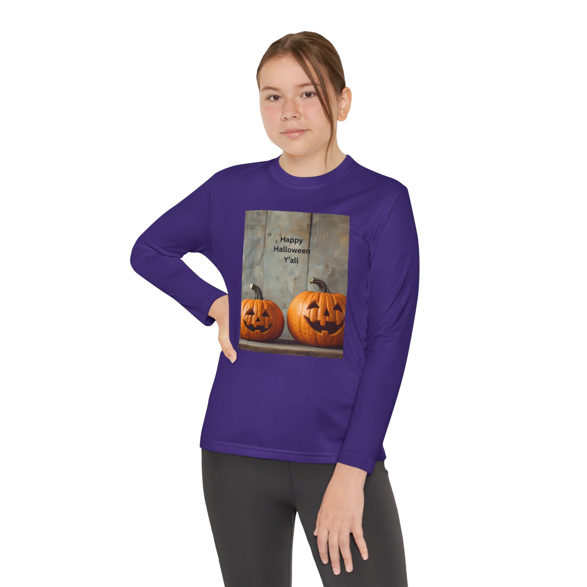 Youth Halloween Pumpkin Long Sleeve Tee, Funny Halloween Shirt, Kids Pumpkin Tee, Fall Celebration Top, Spooky Season Apparel