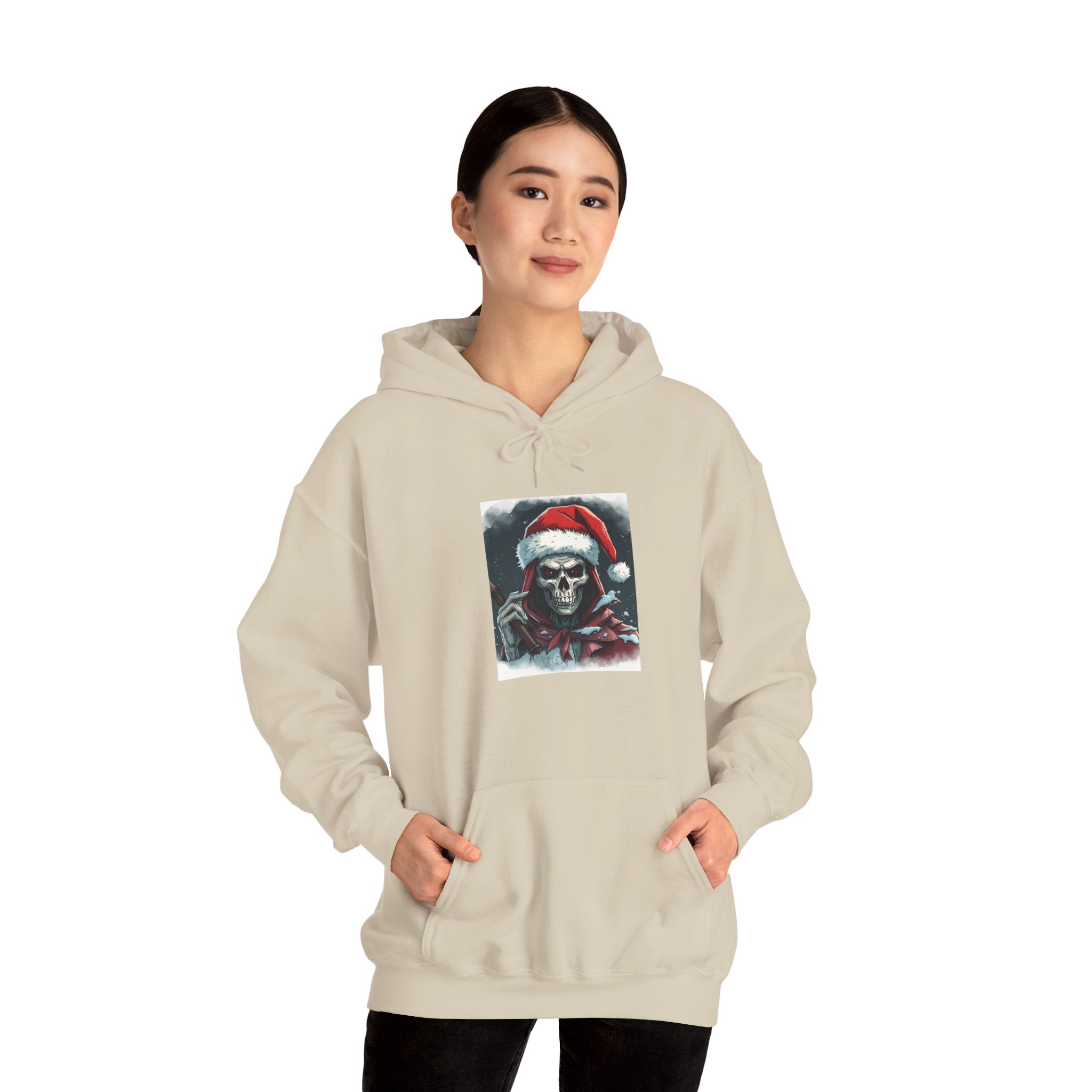 Santa Skull Hoodie, Unisex Heavy Blend Sweatshirt, Halloween Christmas Gift, Cozy Holiday Apparel, Unique Graphic Sweatshirt