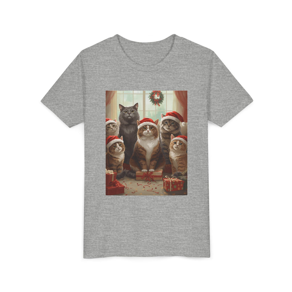 Cute Festive Christmas Cat Youth Short Sleeve Tee
