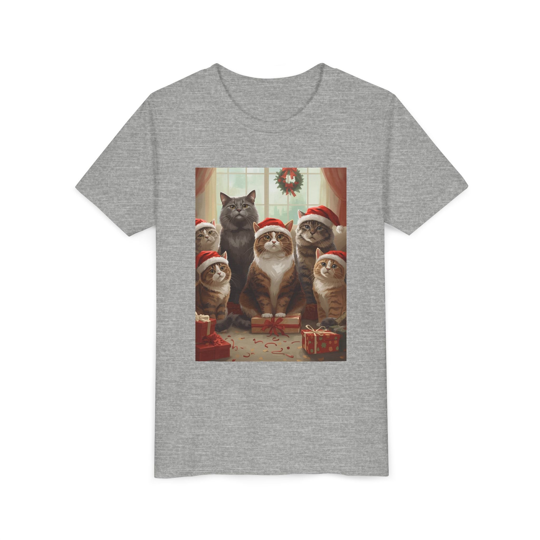 Cute Festive Christmas Cat Youth Short Sleeve Tee