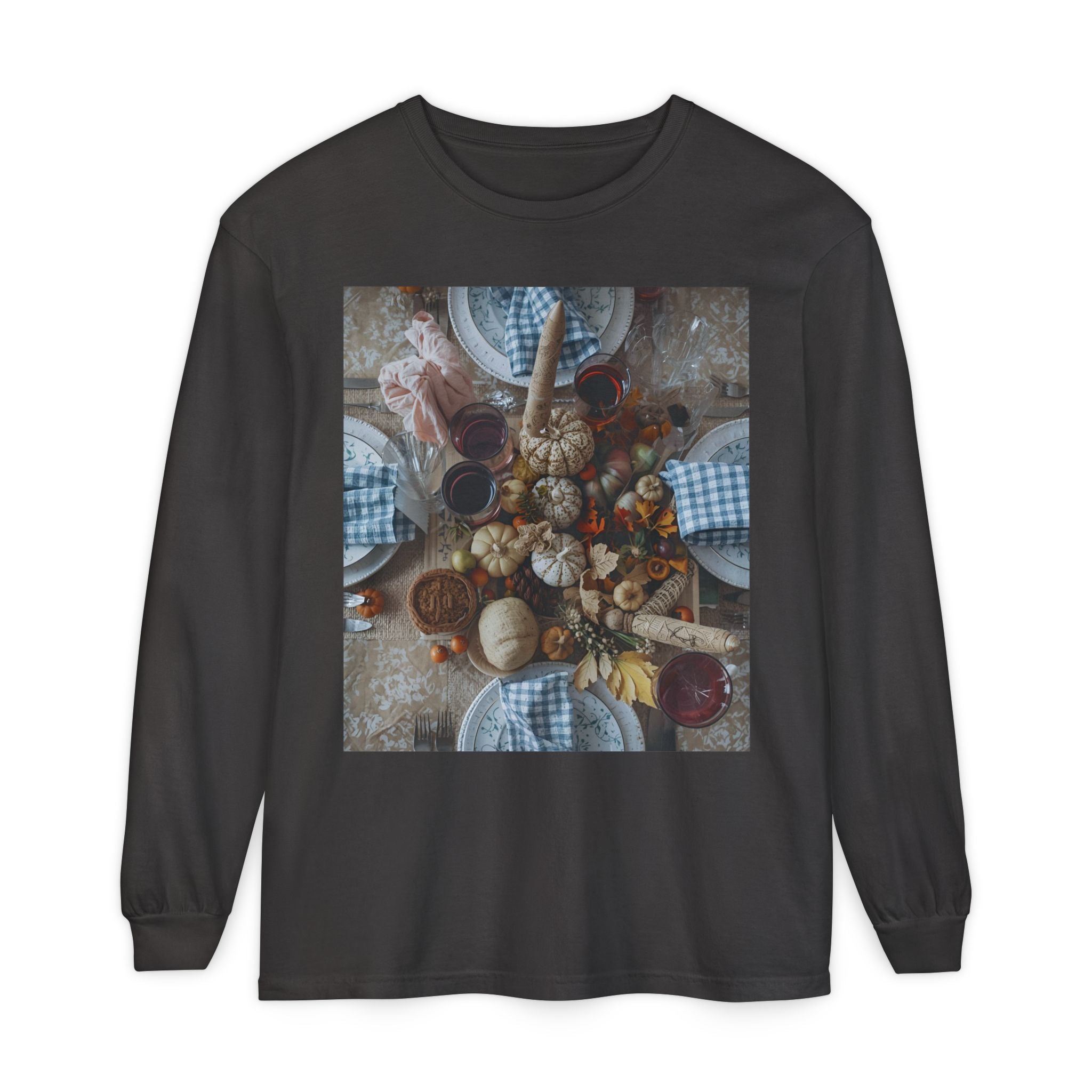 Rustic Gatherings Festive Long Sleeve T-Shirt for Gatherings, Casual Wear, Thanksgiving Shirt, Cozy Gift, Holiday Celebration Tee